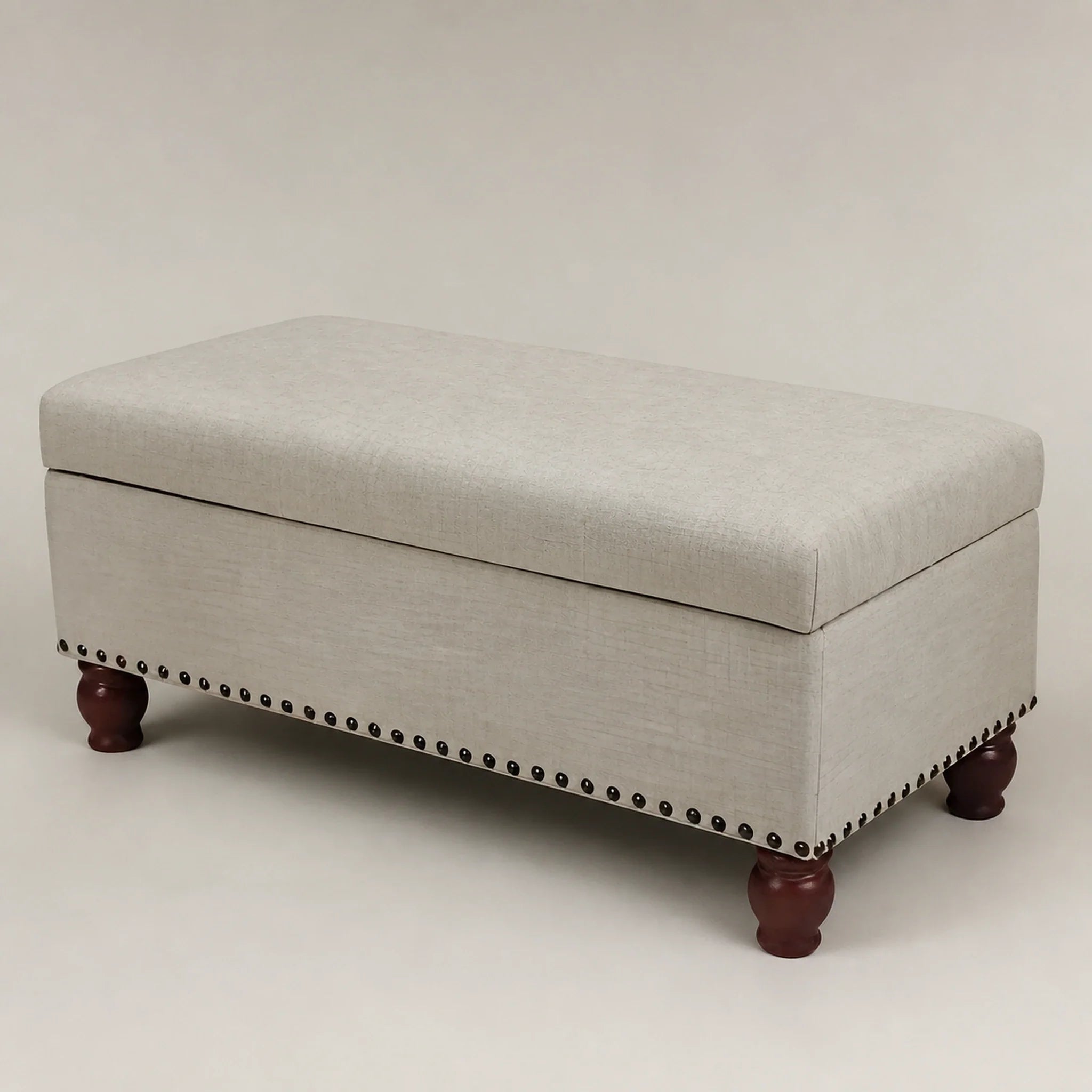 ASense Noble Light Gray storage ottoman – warm studio front view