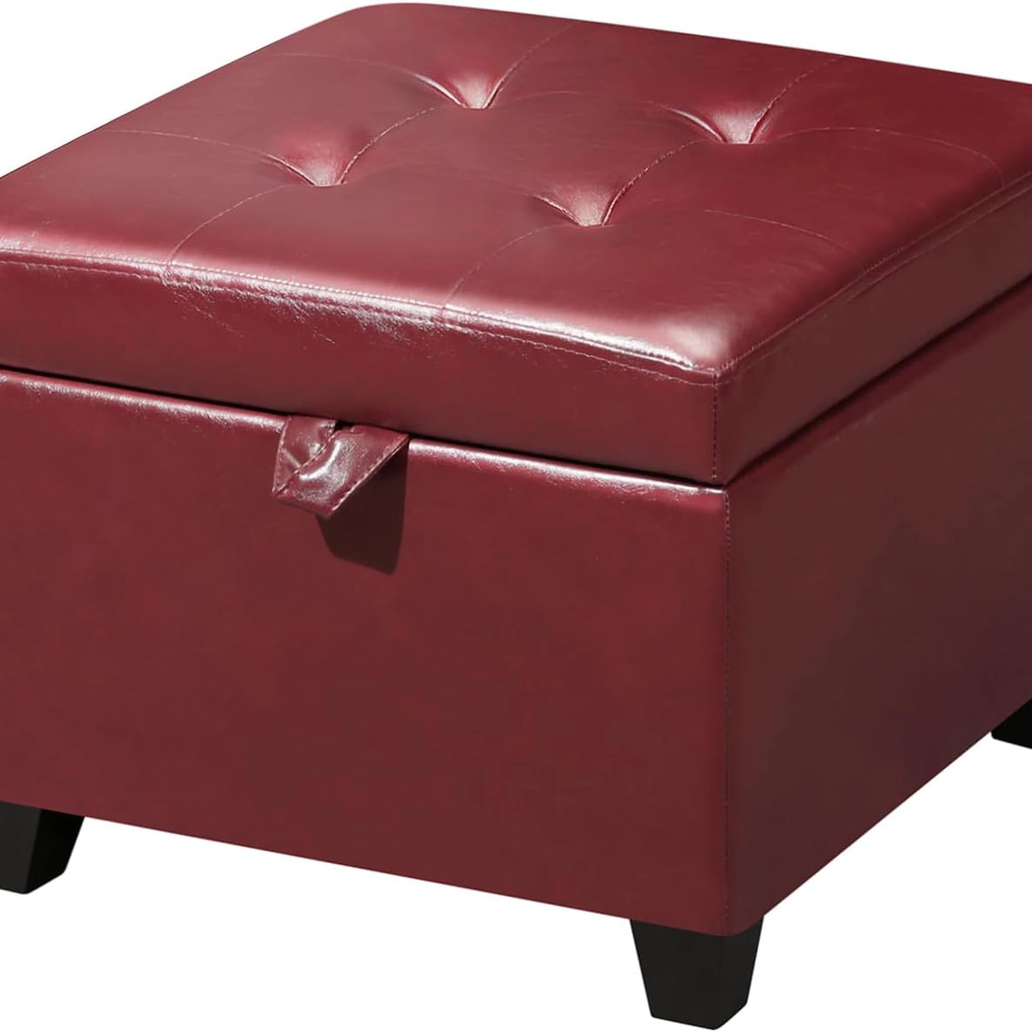 ASense Red Faux Leather Storage Ottoman – styled home scene