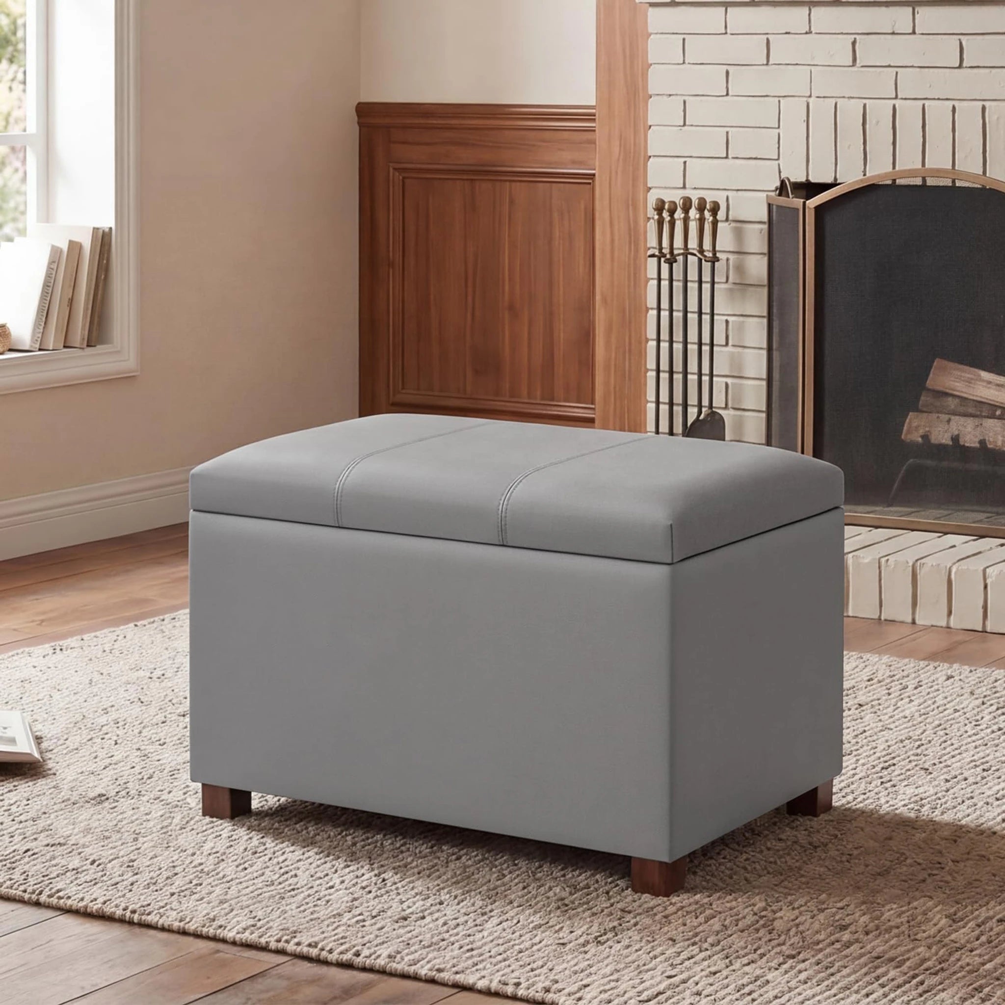 ASense Slate Gray Faux Leather Storage Ottoman – styled home scene