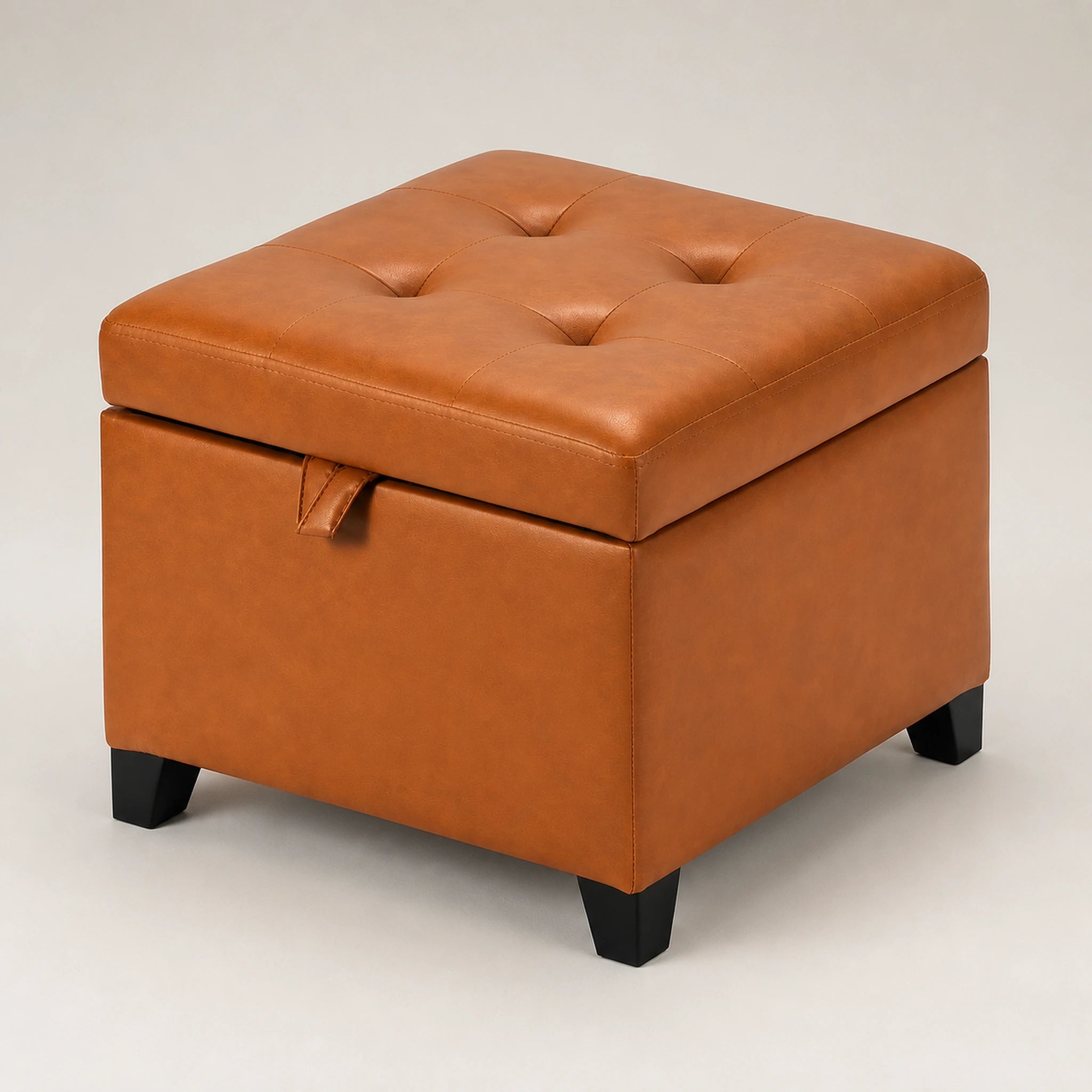 Beringia Style3 Brown faux leather 17.5-inch storage ottoman – warm studio front view
