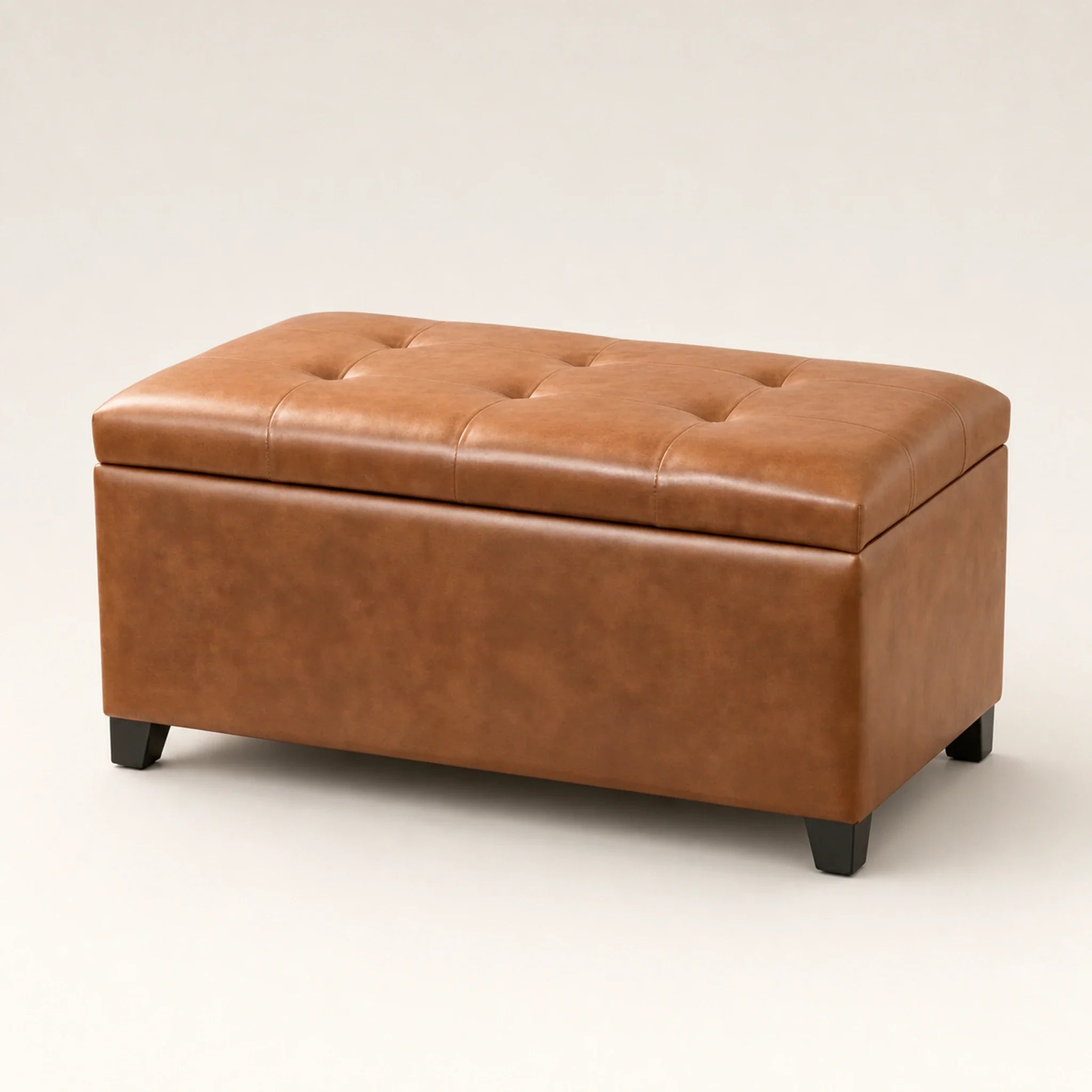 ASense Tan Brown storage ottoman – warm studio front view