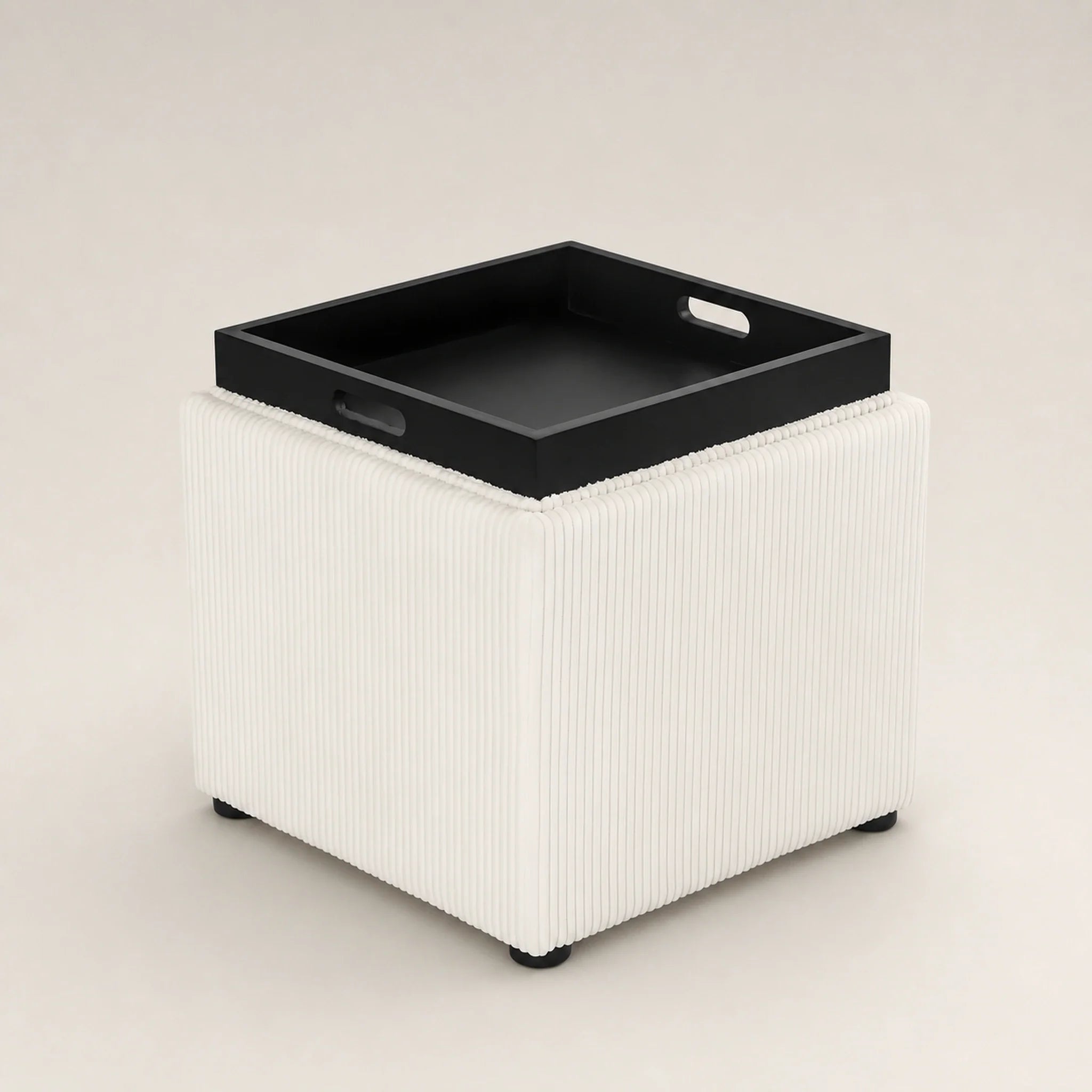 Adeco Beige With Nails storage ottoman – warm studio front view