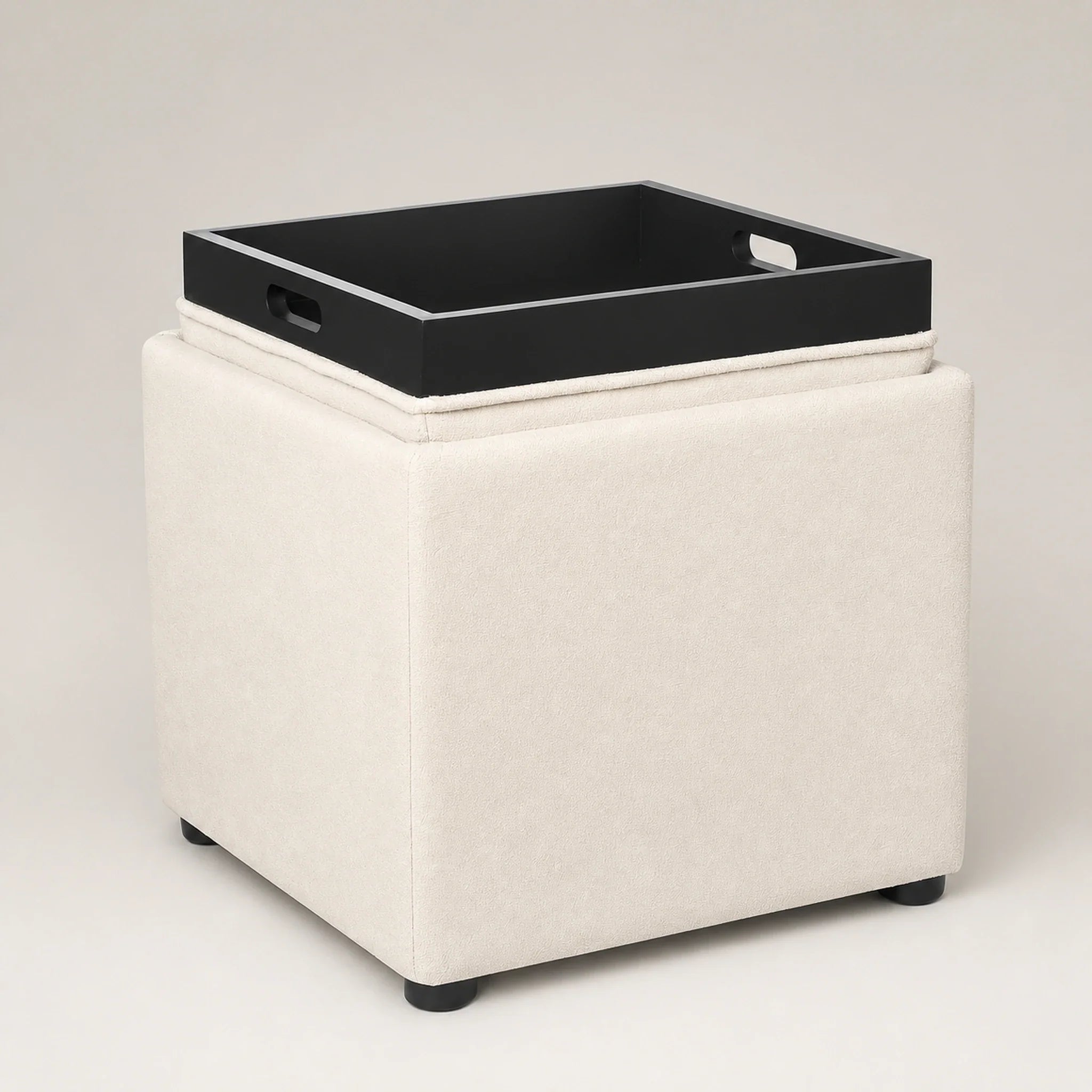 Adeco Beige With Tray storage ottoman – warm studio front view