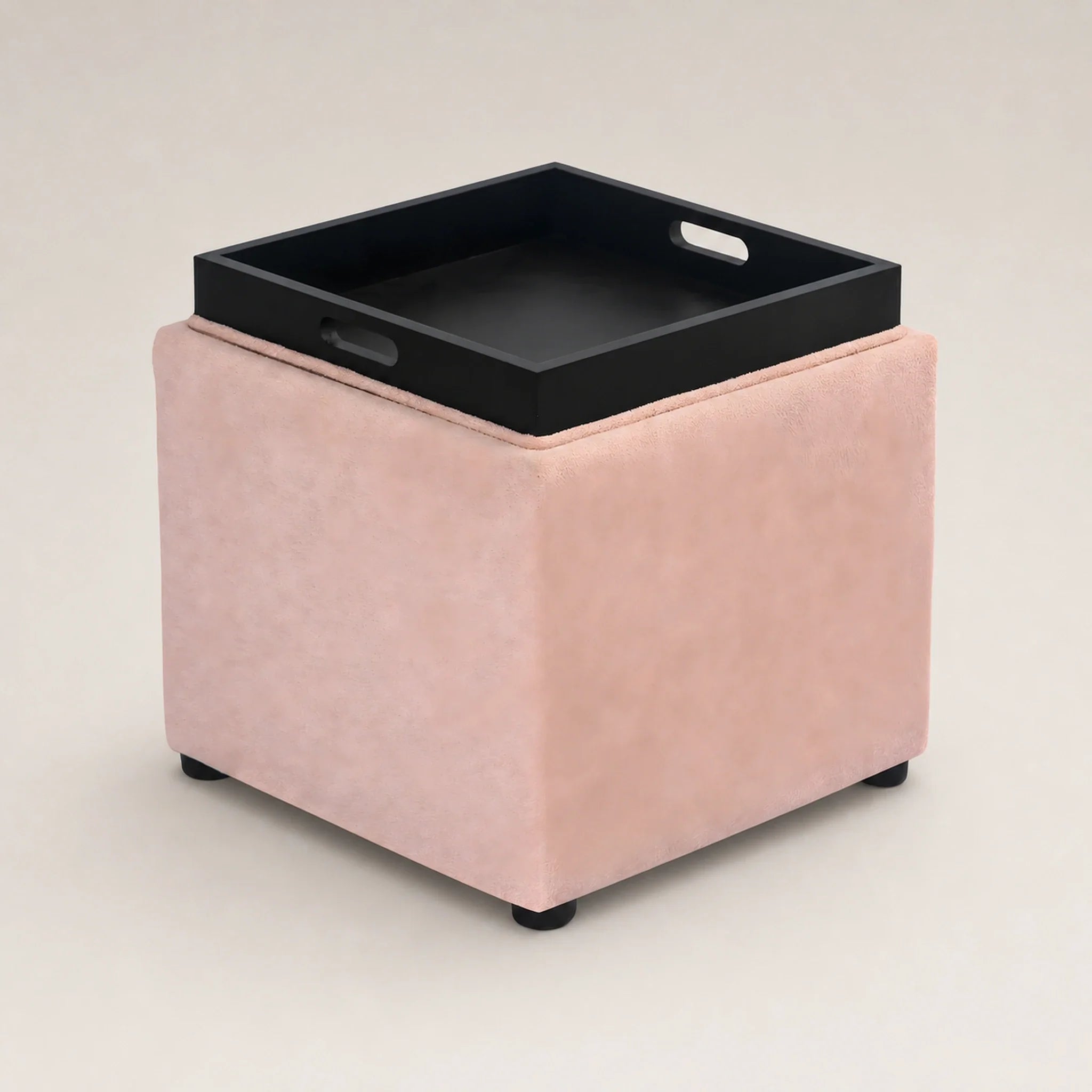 Adeco Dusty Pink With Tray storage ottoman – warm studio front view#Color_Dusty Pink With Tray