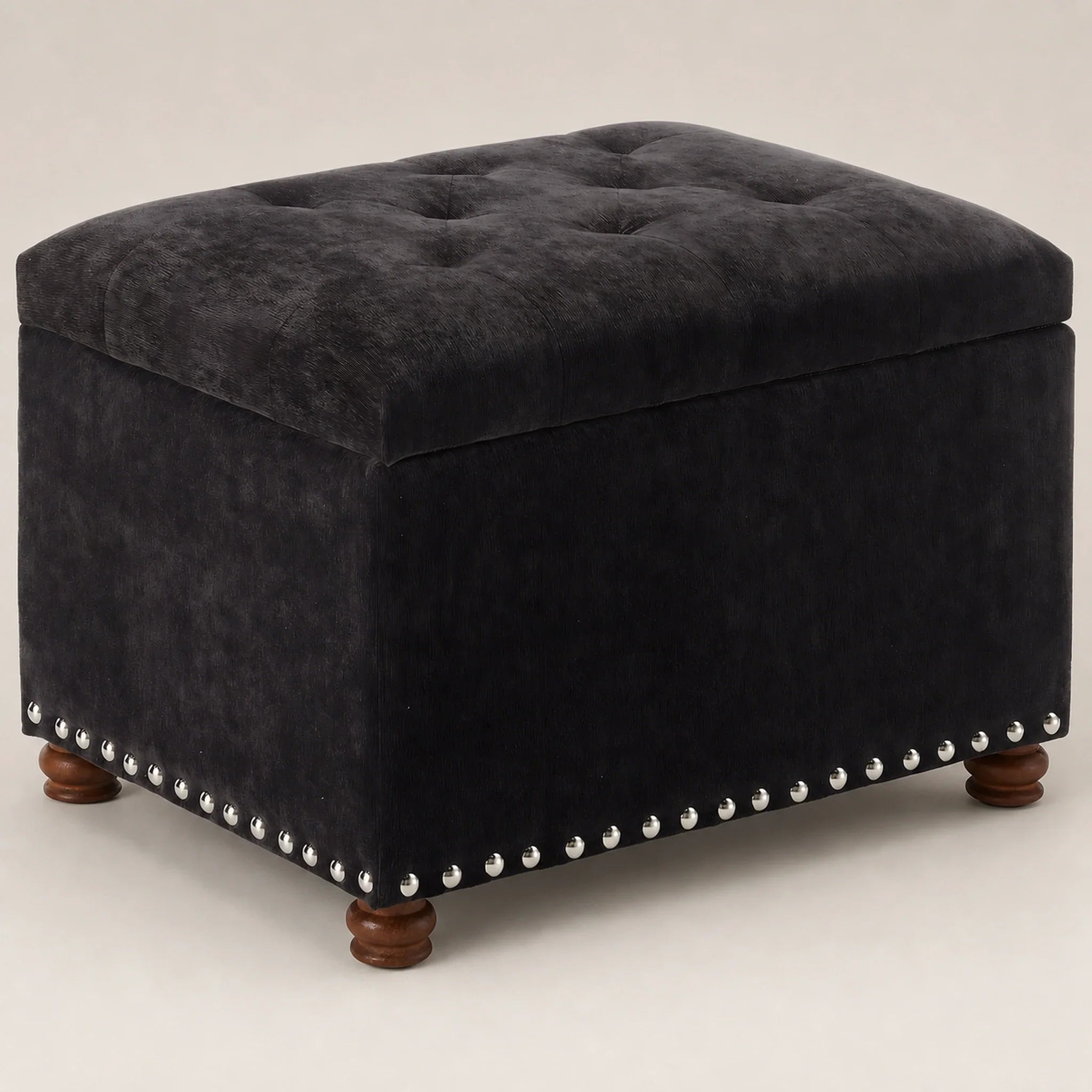 Adeco Royal Olive Grey storage ottoman – warm studio front view#Color_Royal Olive Grey