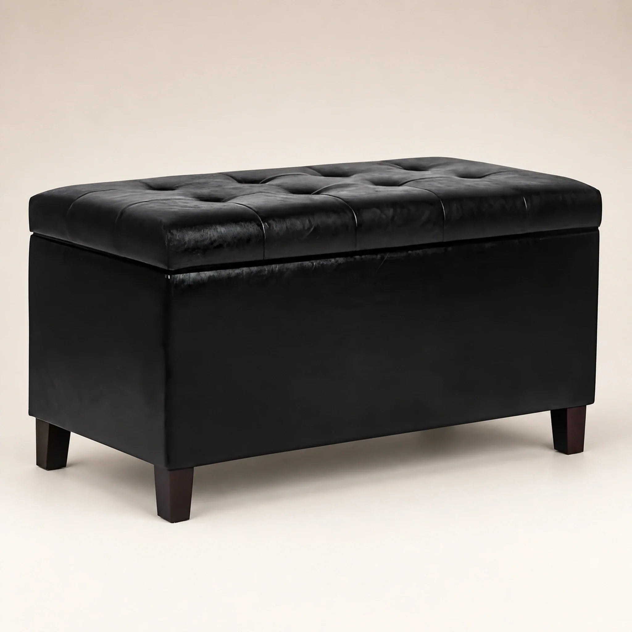 Joveco Rectangular Black storage ottoman – warm studio front view