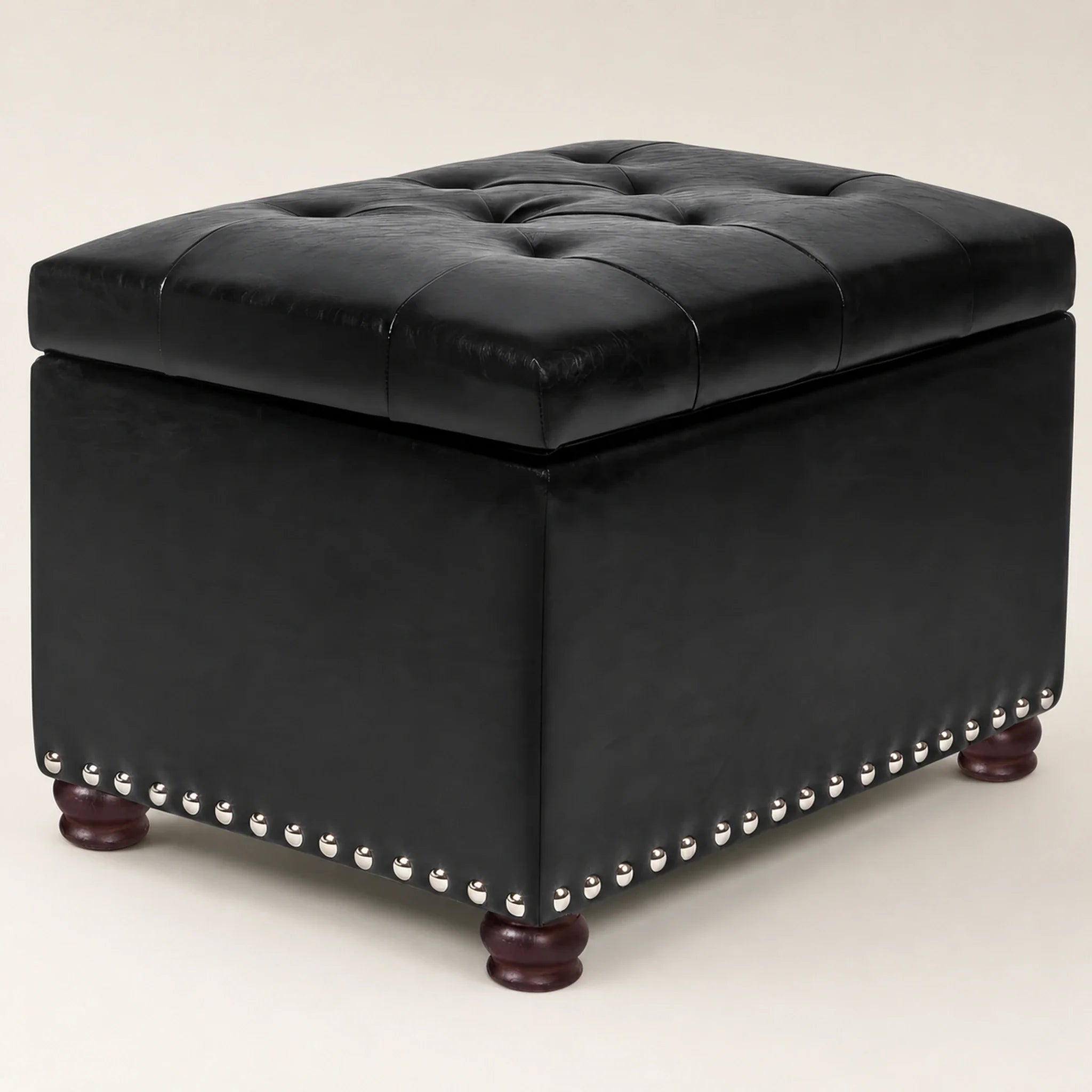 Decent Home Black storage ottoman – warm studio front view#Color_Black