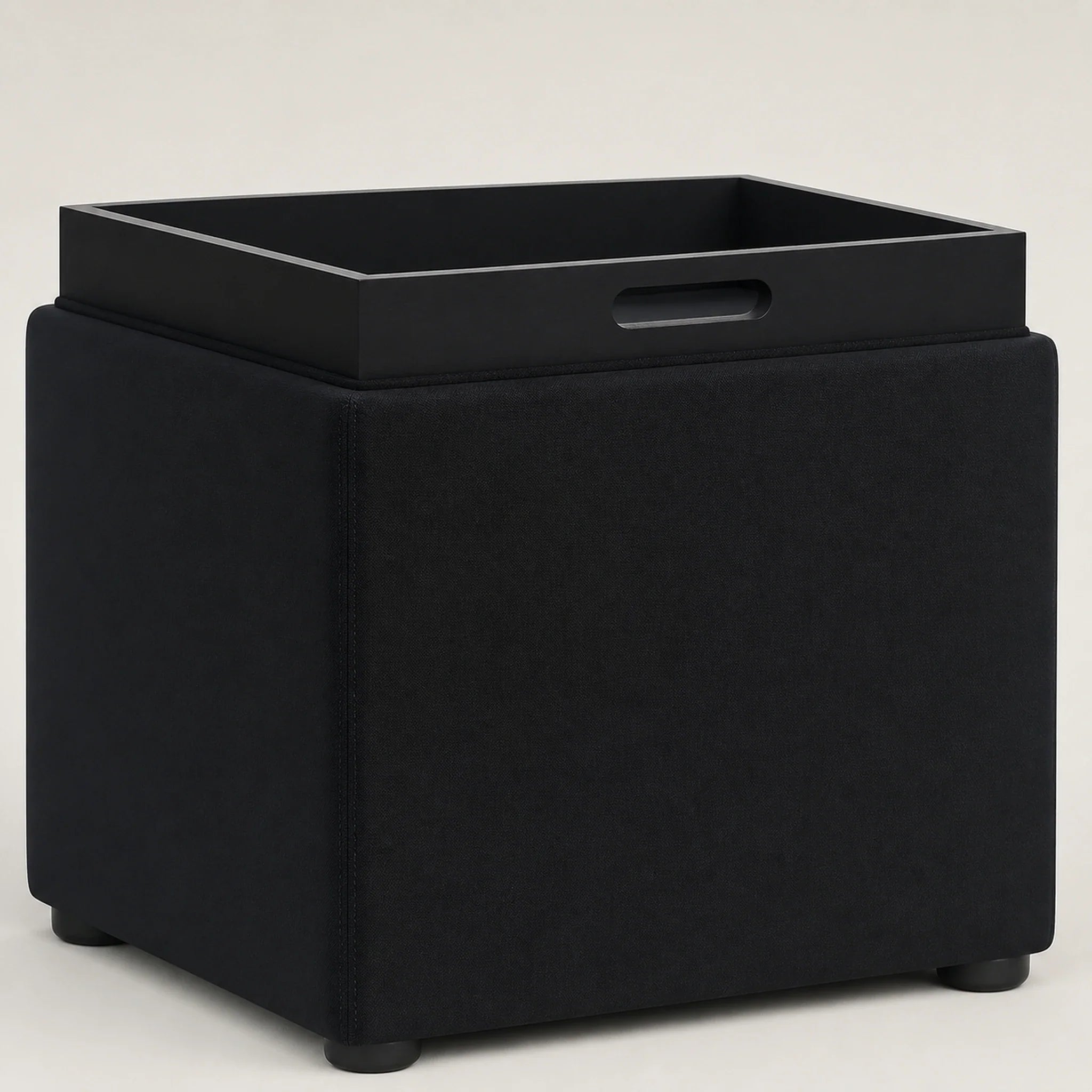 Joveco Tray, Black storage ottoman – warm studio front view#Color_Tray, Black