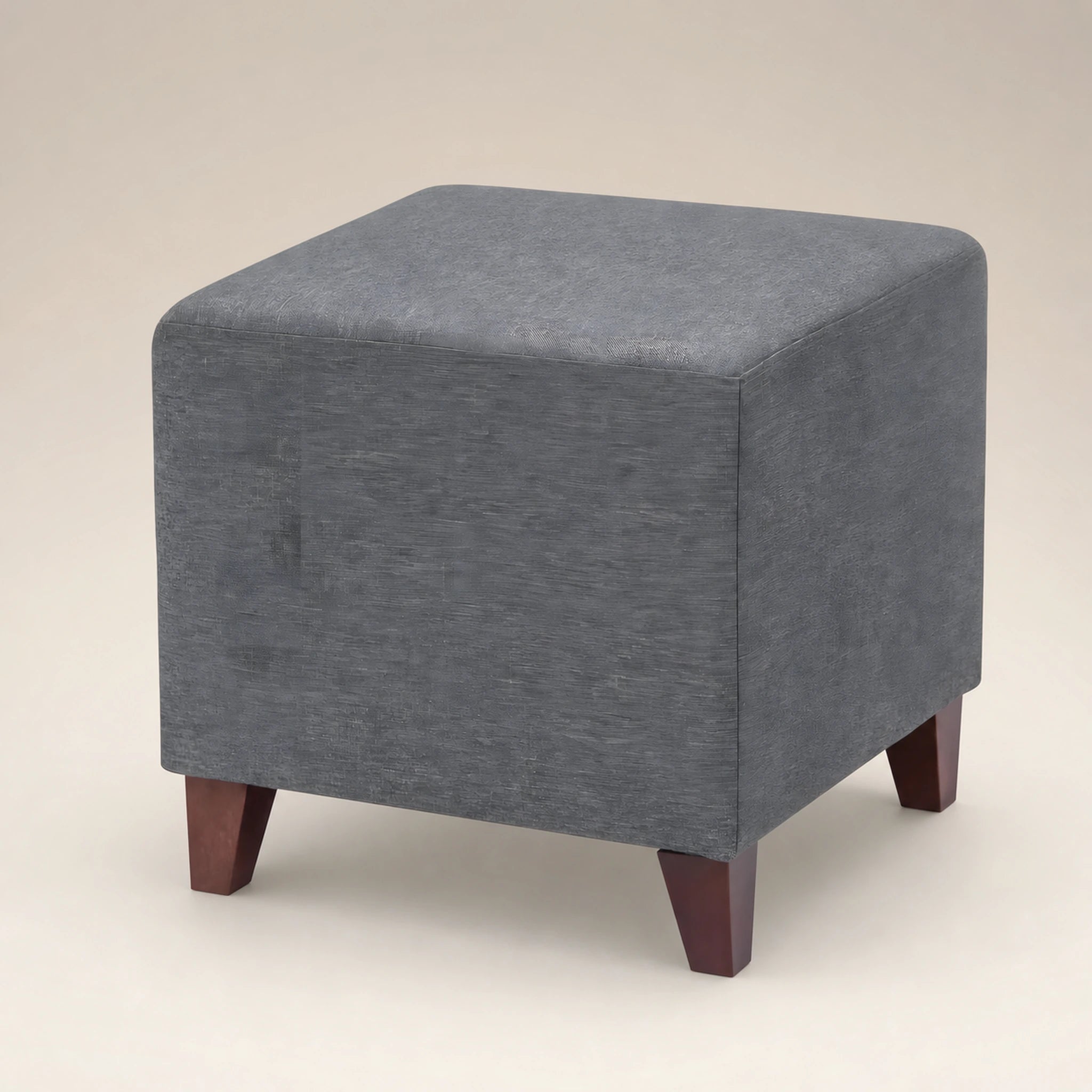 Beringia Blue fabric 16.5-inch storage ottoman – warm studio front view