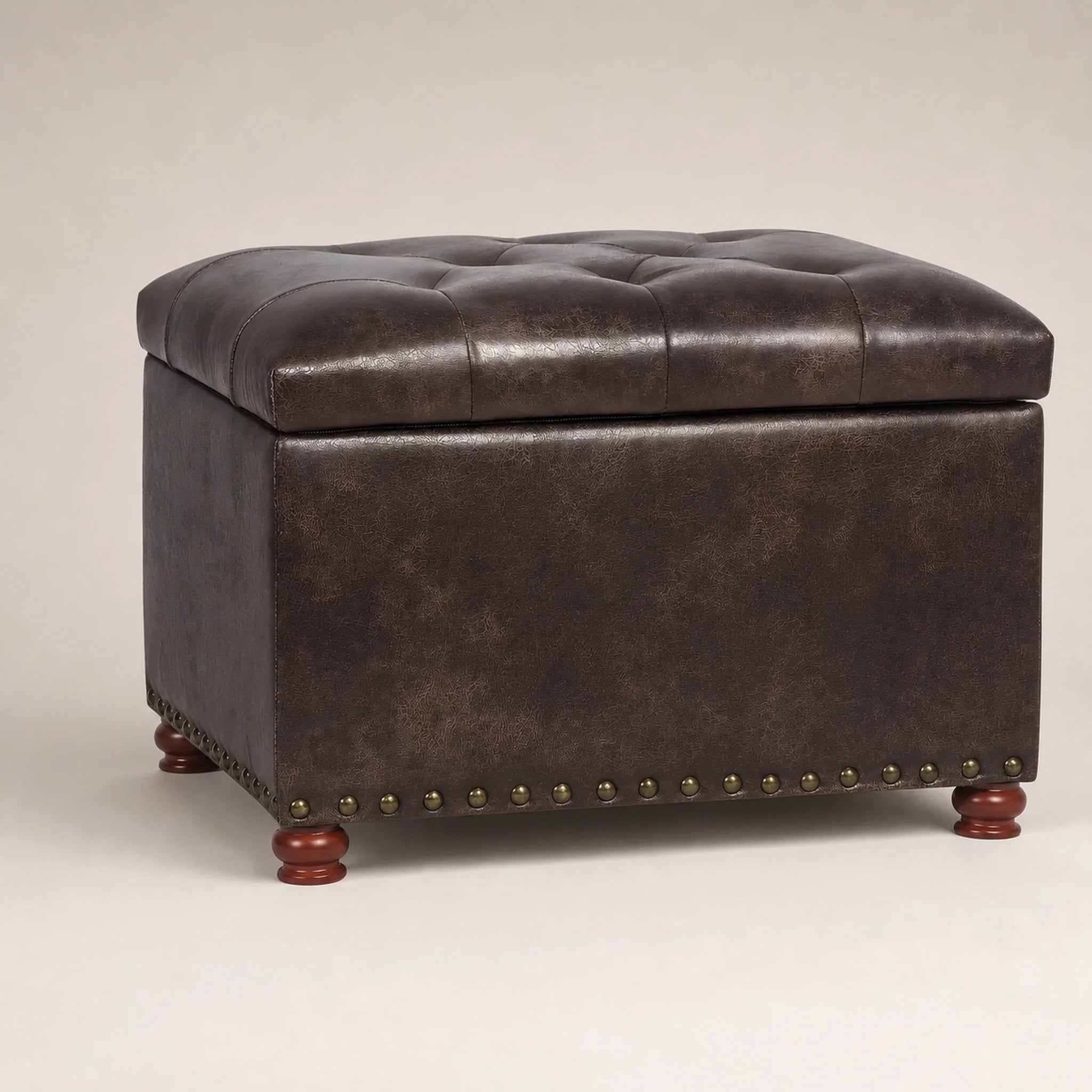 Joveco Coffee storage ottoman – warm studio front view#Color_Coffee