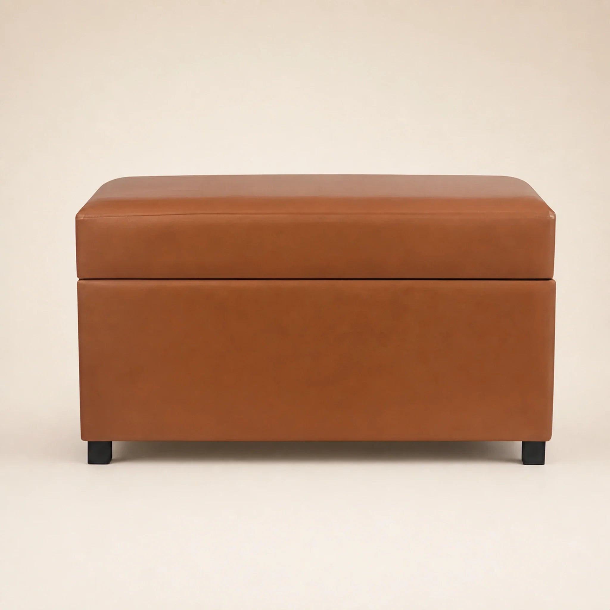 Joveco Cognac Brown, 32" Wide storage ottoman – warm studio front view#Color_Cognac Brown, 32" Wide