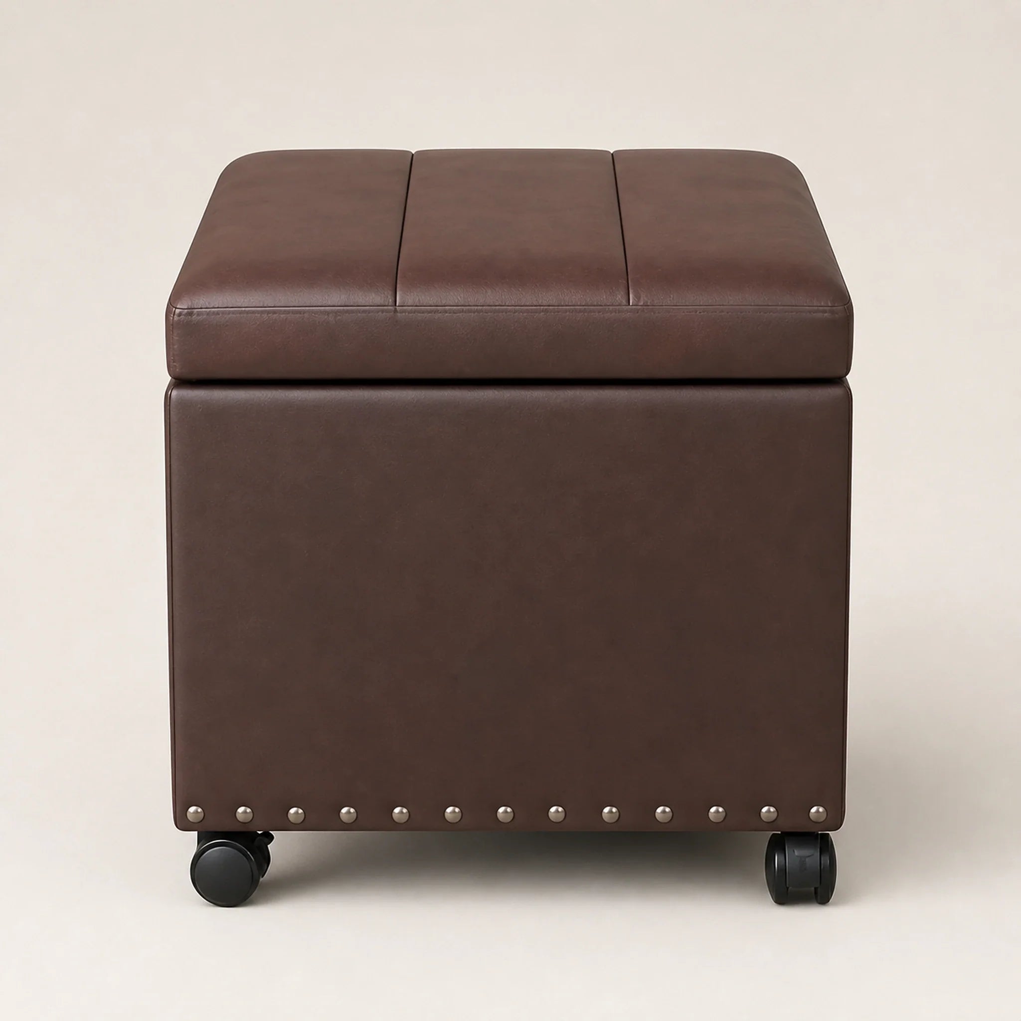 Decent Home Brown With Wheels storage ottoman – warm studio front view