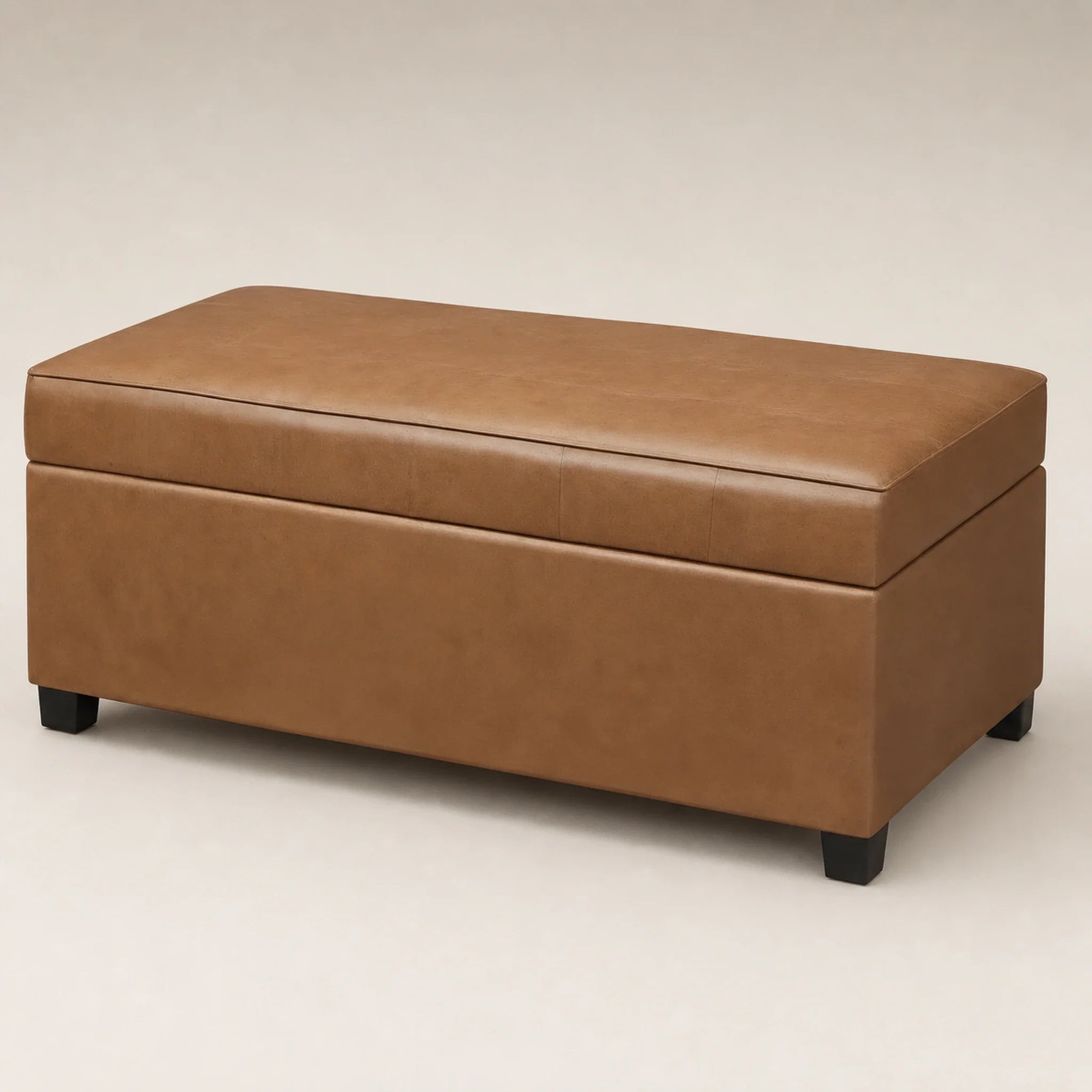 ASense Caramel Brown storage ottoman – warm studio front view