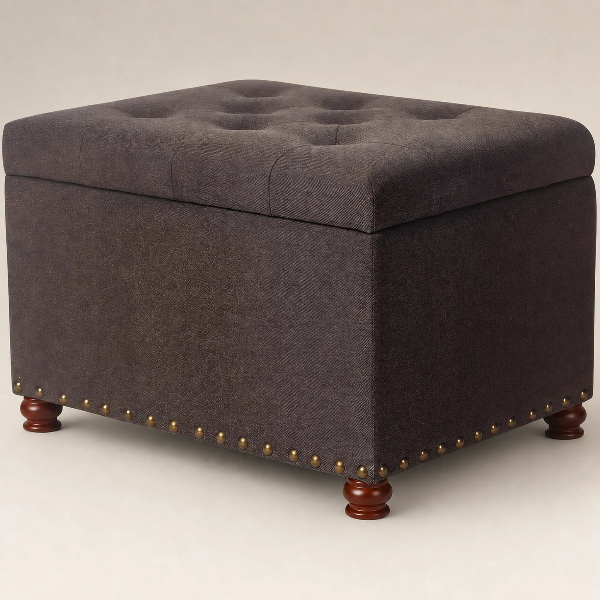 Beringia Coffee linen 23.5-inch storage ottoman – warm studio front view