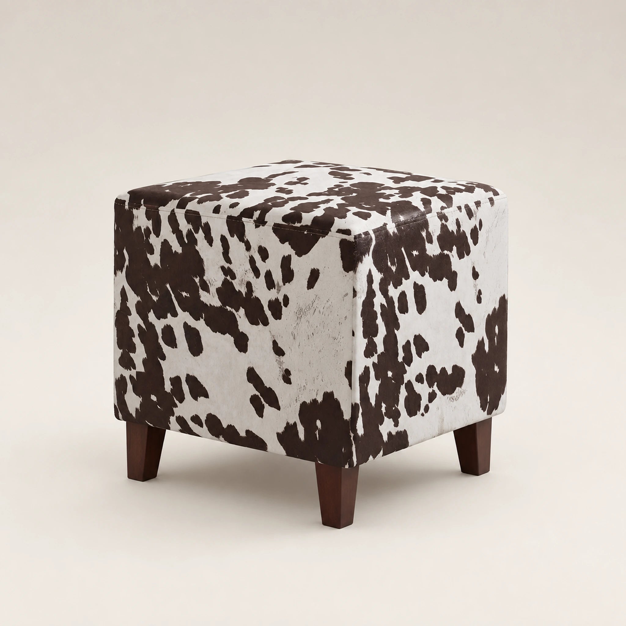 Beringia Cows linen 16.5-inch storage ottoman – warm studio front view