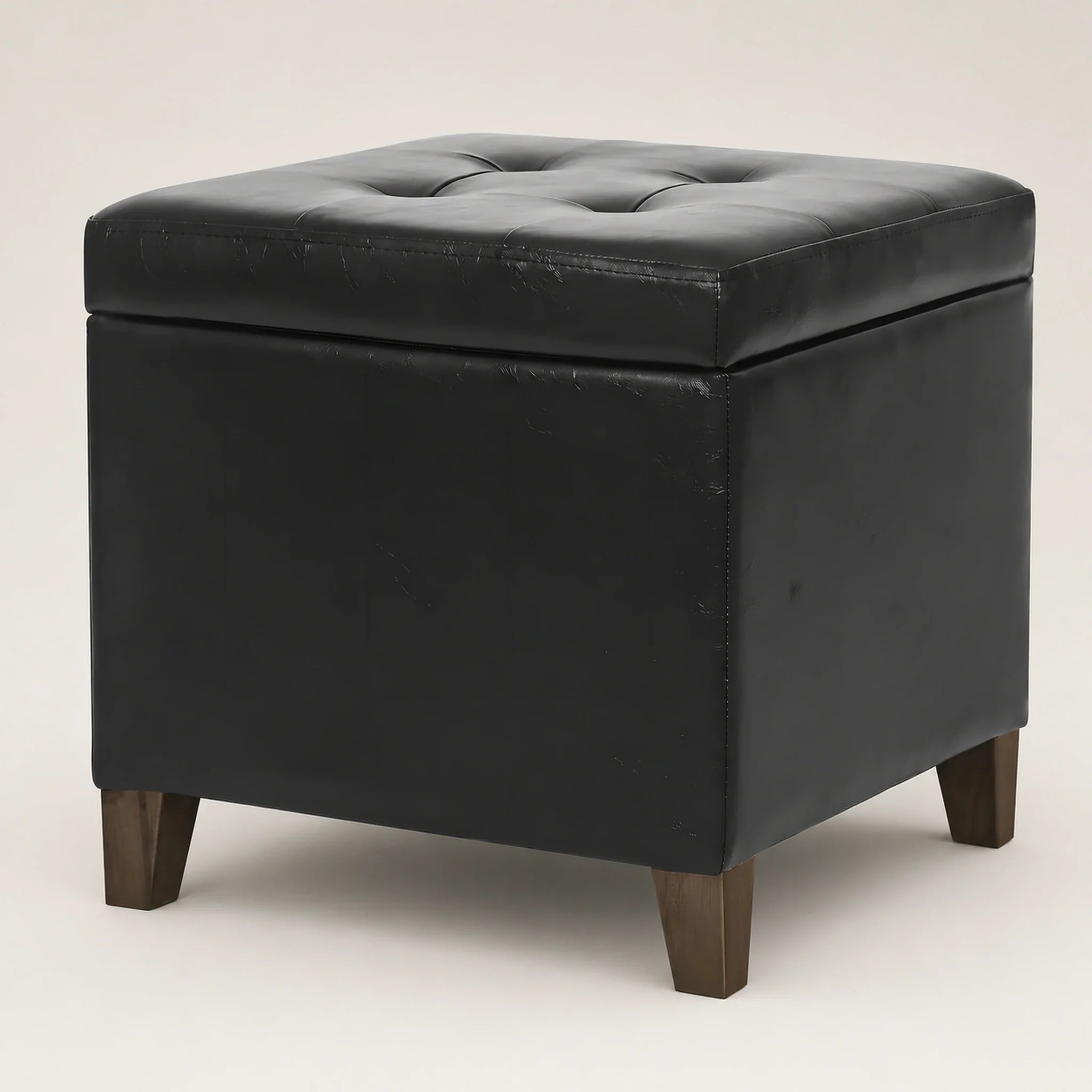 Homebeez Dark Black storage ottoman – warm studio front view#Color_Dark Black
