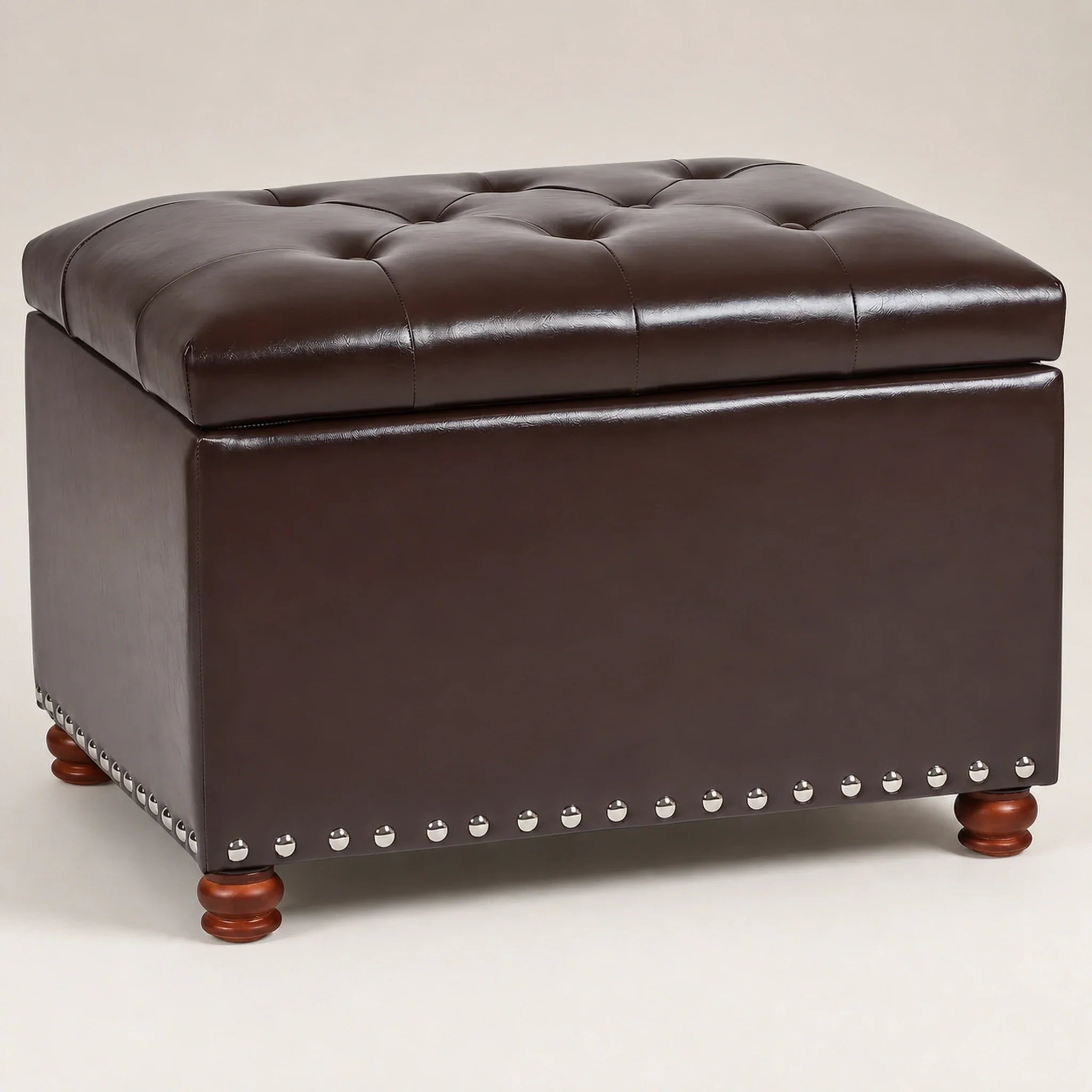 Decent Home Dark Brown storage ottoman – warm studio front view#Color_Dark Brown
