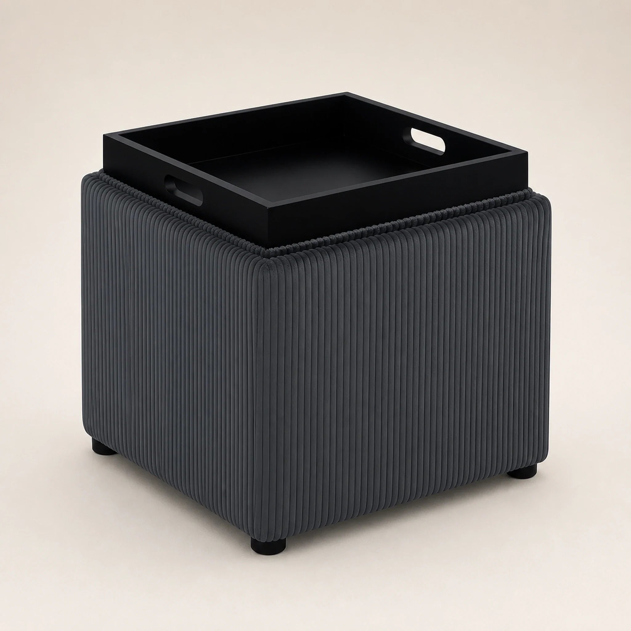 Joveco Dark Gray storage ottoman – warm studio front view#Color_Dark Gray
