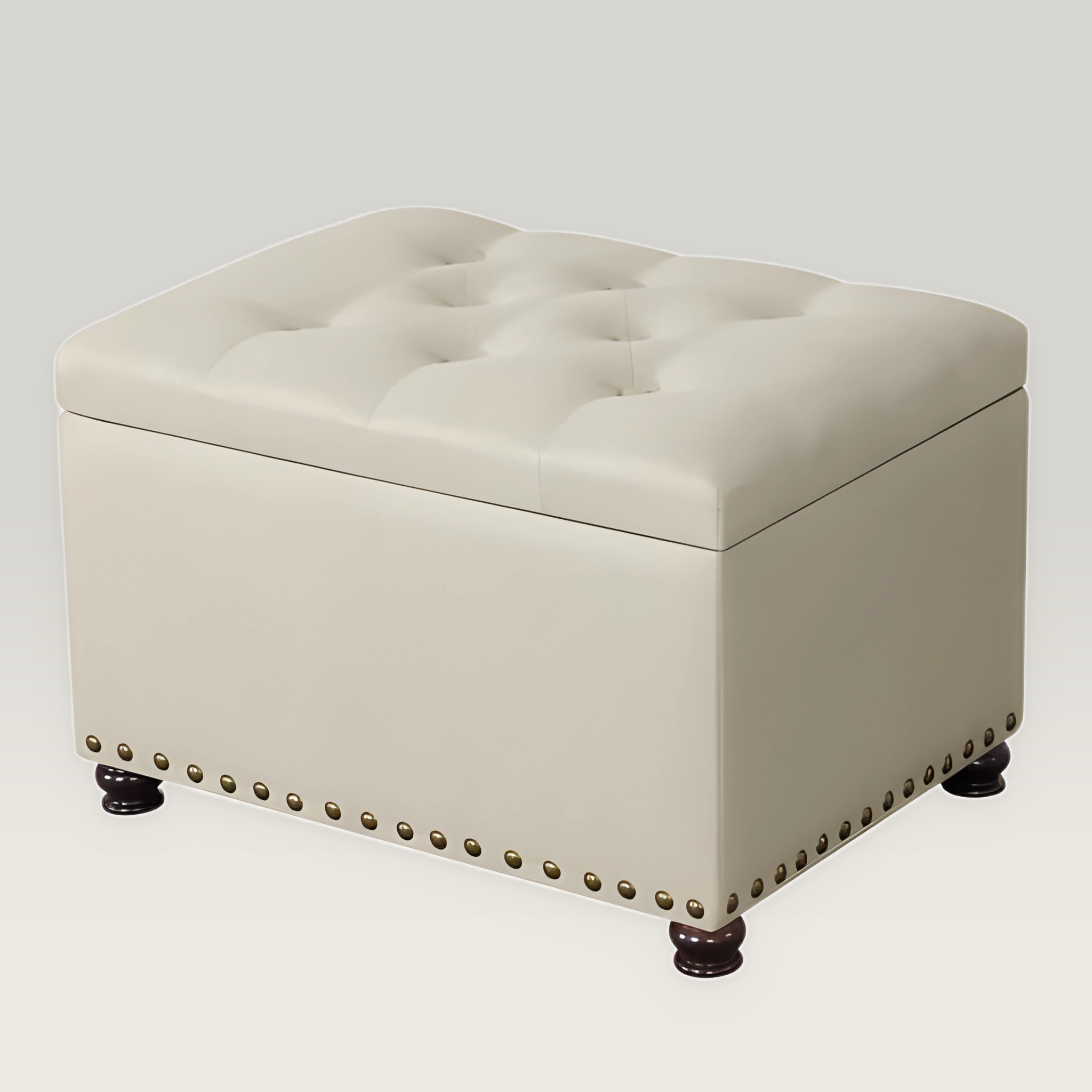 Decent Home 24 Inch Beige Fabric Rectangular Storage Ottoman