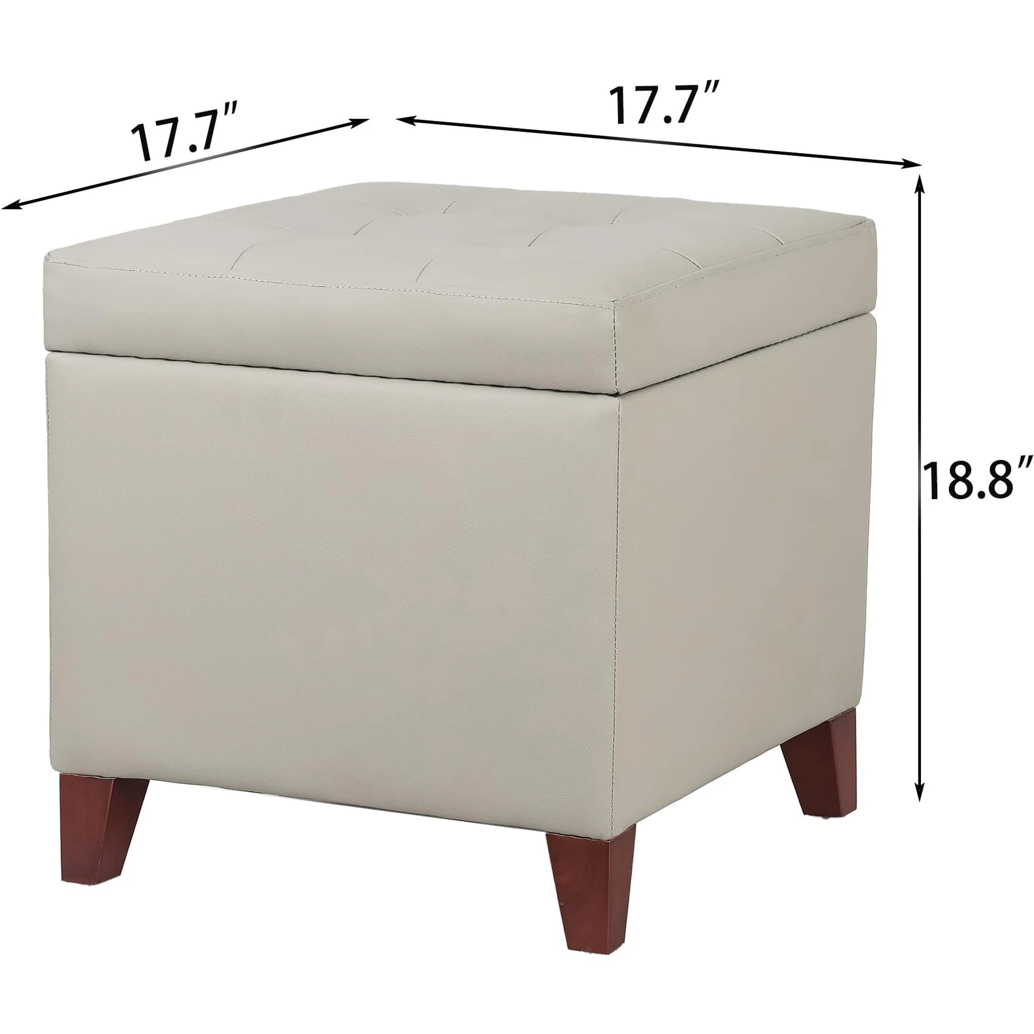 Decent Home Beige Faux Leather Storage Ottoman – dimensions chart