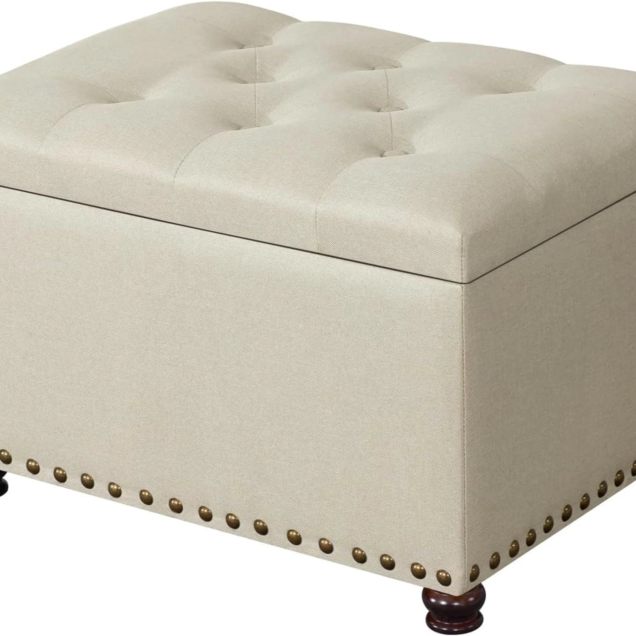 Decent Home Beige Tufted Fabric Storage Ottoman – styled home scene