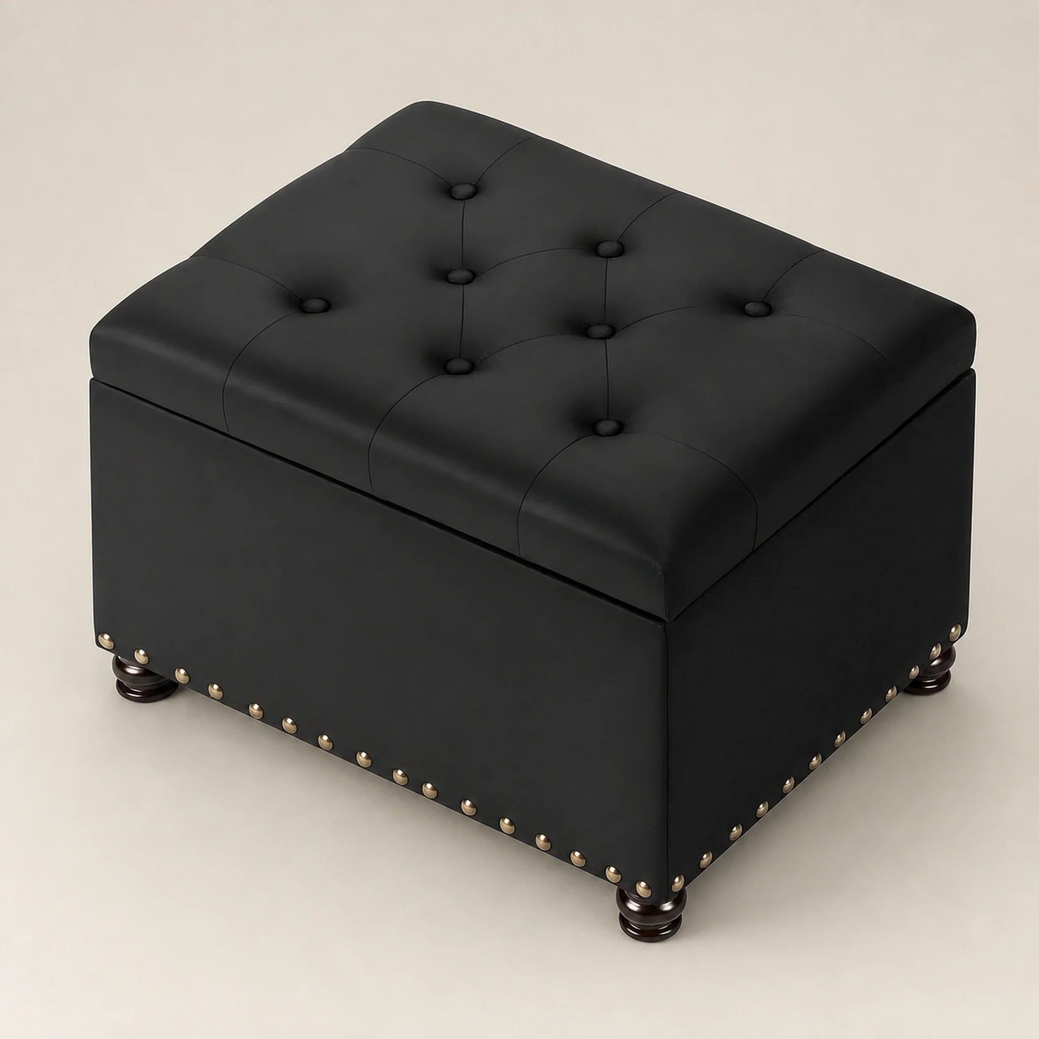 Decent Home Black storage ottoman – warm studio front view