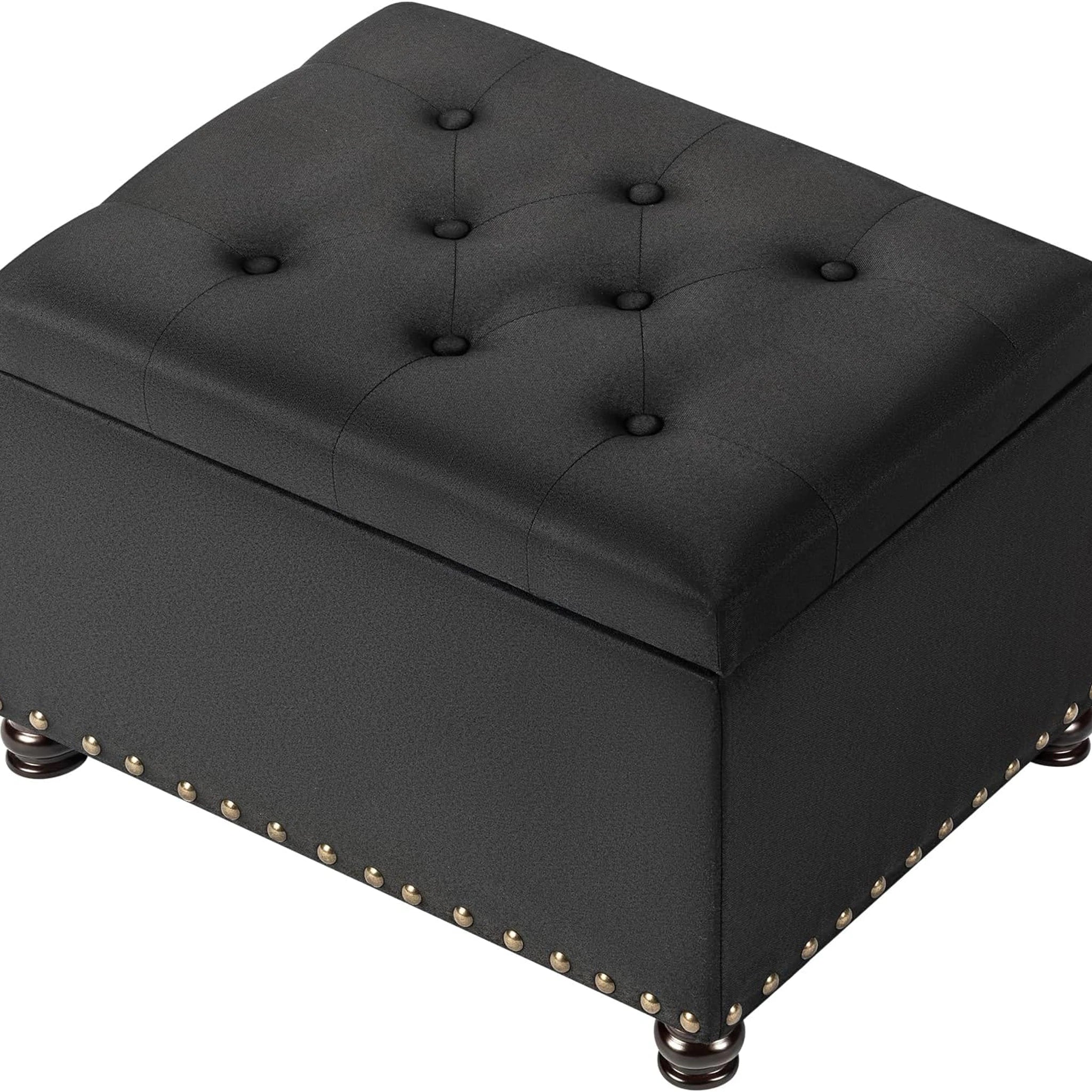 Decent Home Black Tufted Linen Storage Ottoman – styled home scene
