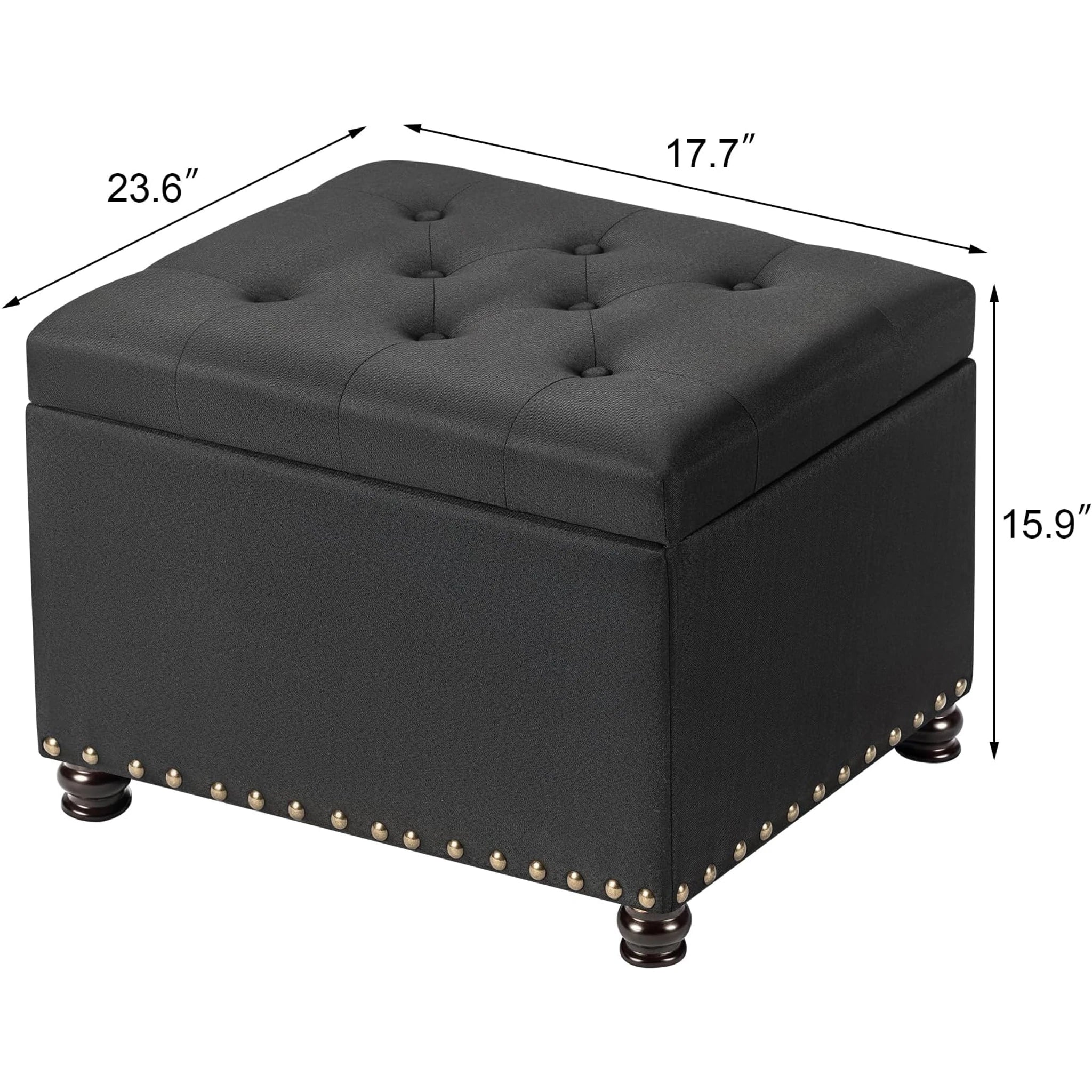 Decent Home Black Tufted Linen Storage Ottoman – dimensions chart