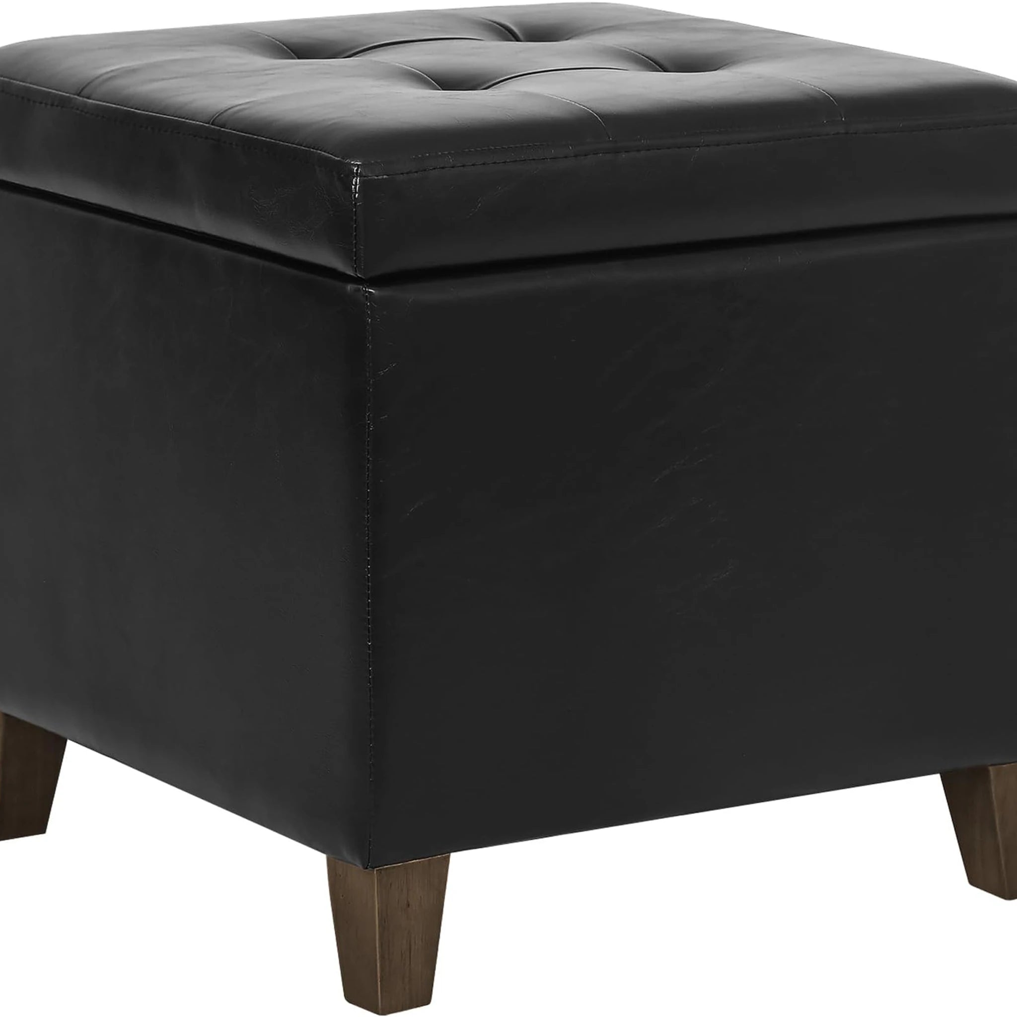Decent Home Black With Brown Leg Faux Leather Storage Ottoman – styled home scene