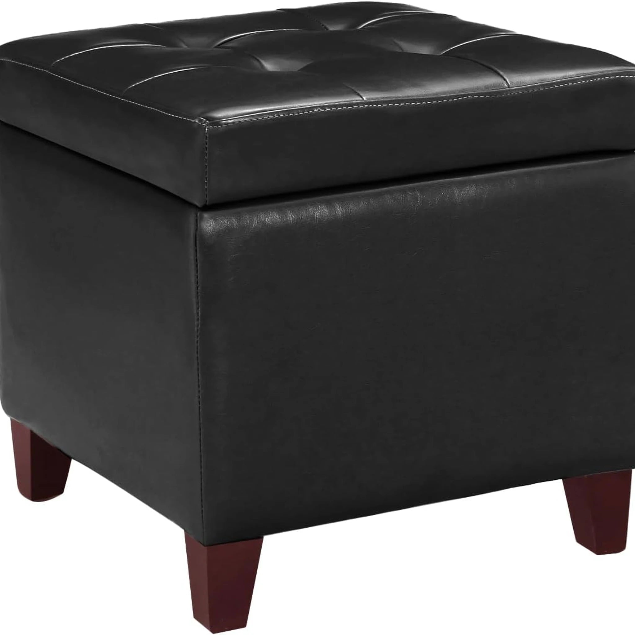 Decent Home Black With Red Brown Leg Faux Leather Storage Ottoman – styled home scene