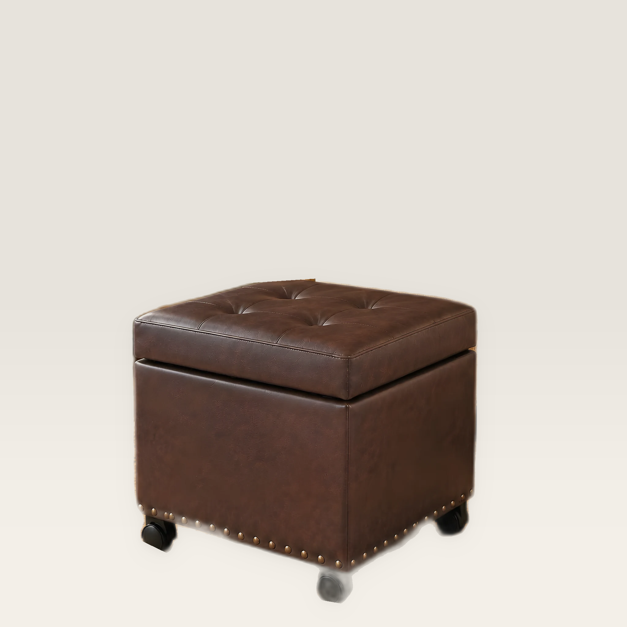 Decent Home 18 Inch Brown Faux Leather Square Storage Ottoman