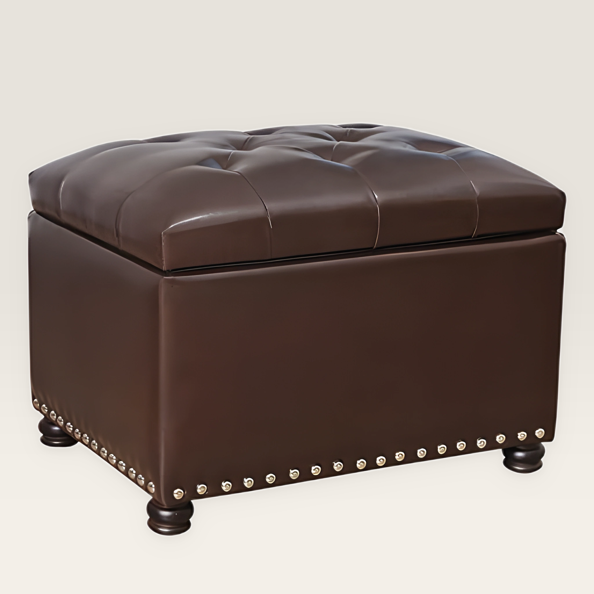 Decent Home 24 Inch Brown Faux Leather Rectangular Storage Ottoman