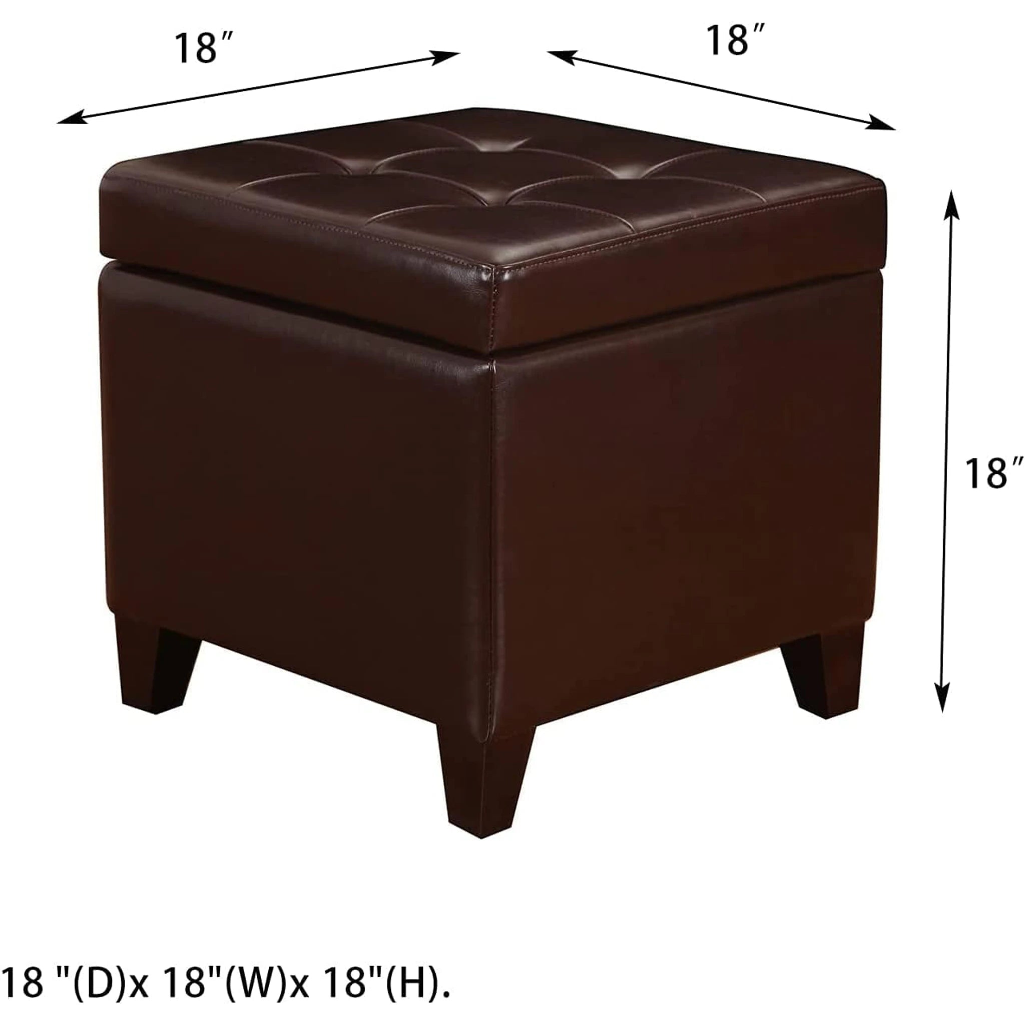 Decent Home Brown Faux Leather Storage Ottoman – dimensions chart