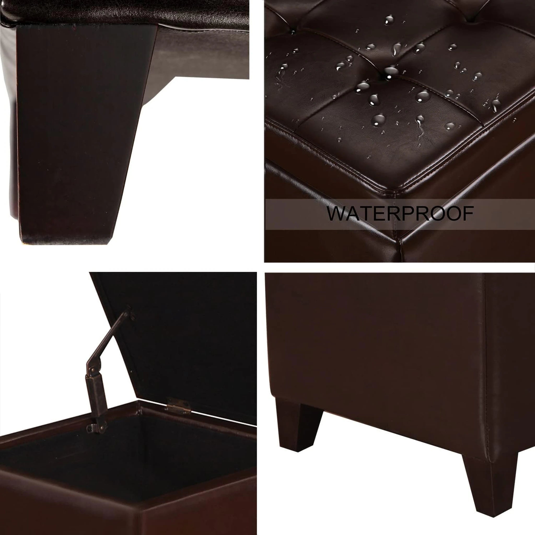 Decent Home Brown Faux Leather Storage Ottoman – detail and materials view