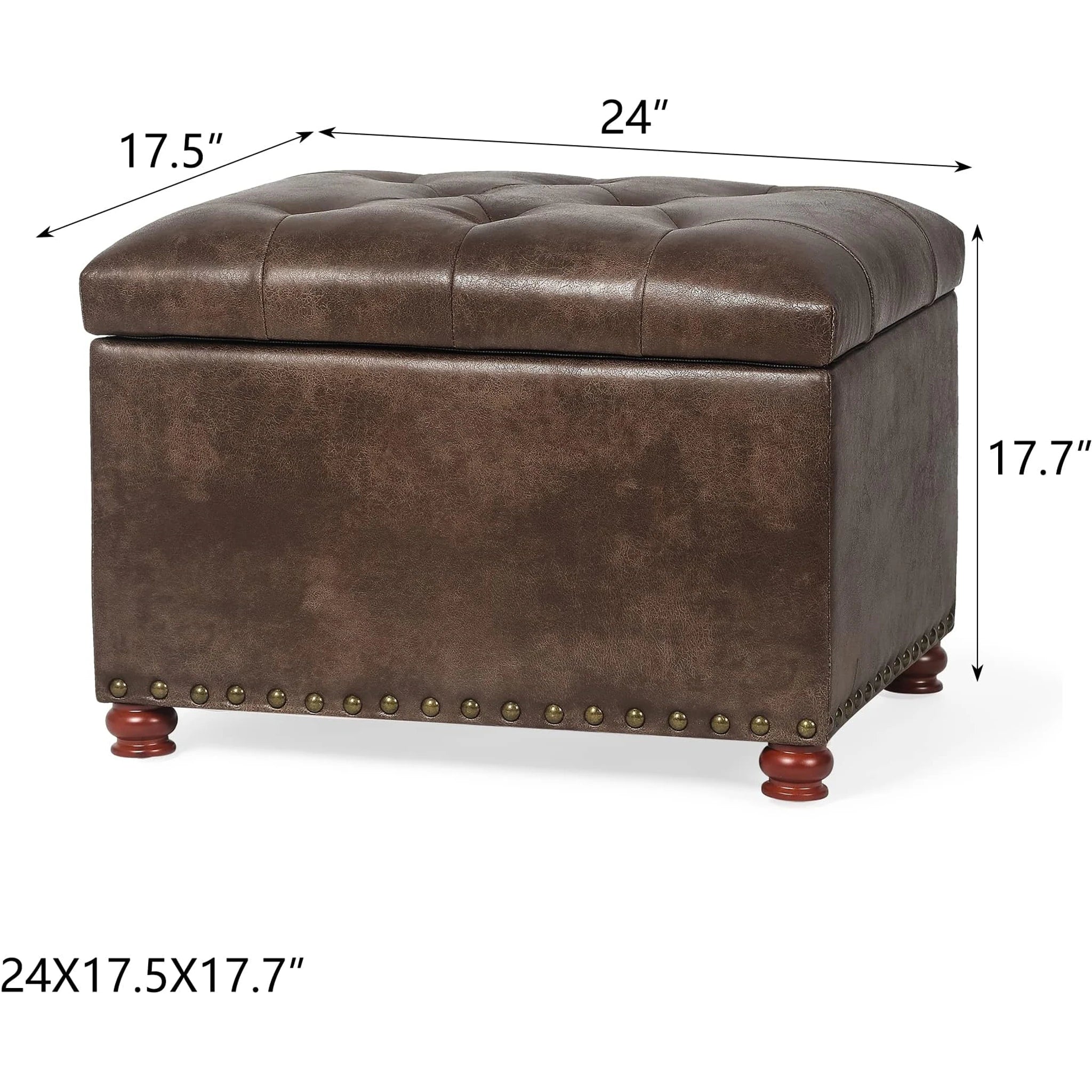 Decent Home Brown Tufted Fabric Storage Ottoman – dimensions chart
