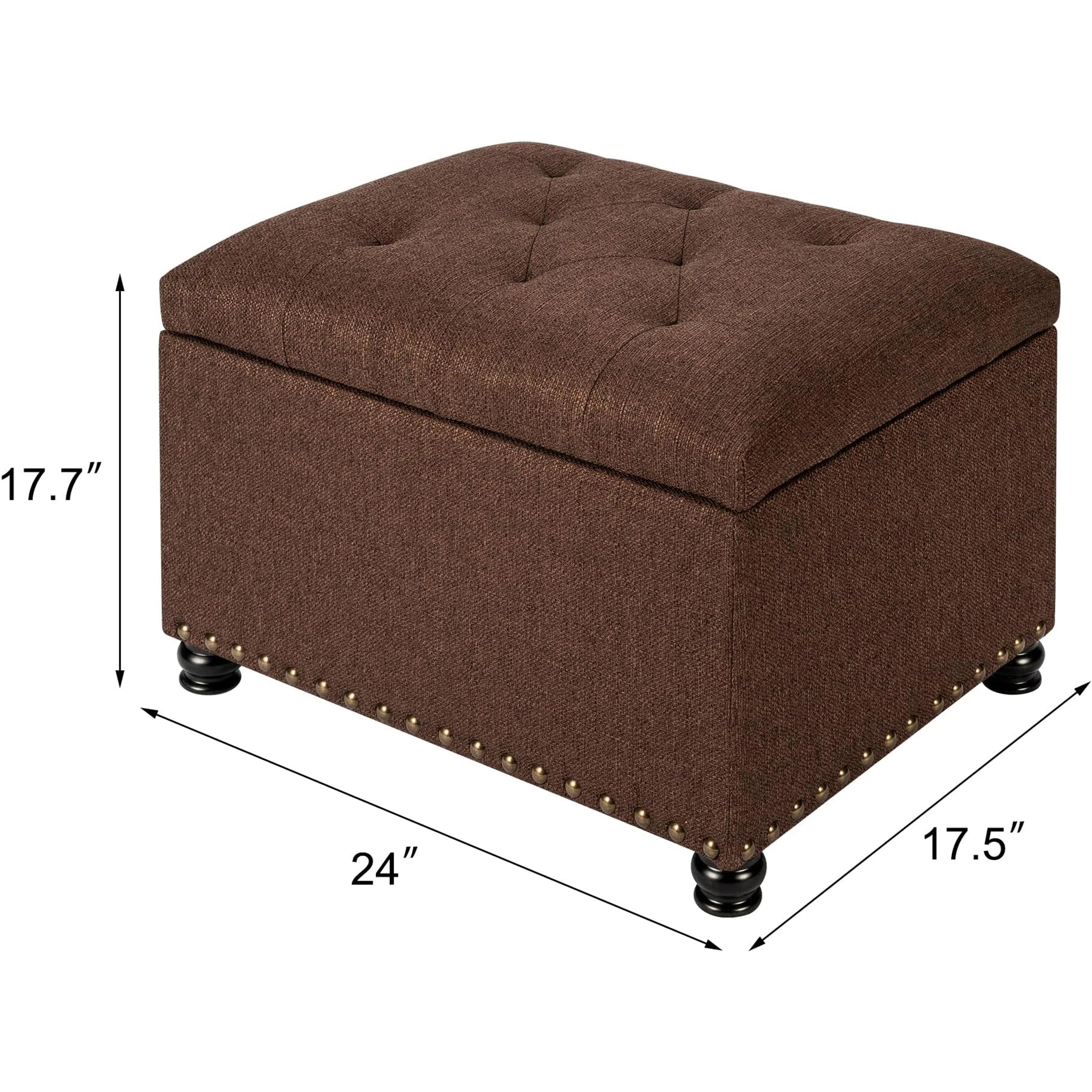 Decent Home Coffee Brown Fabric Storage Ottoman – dimensions chart