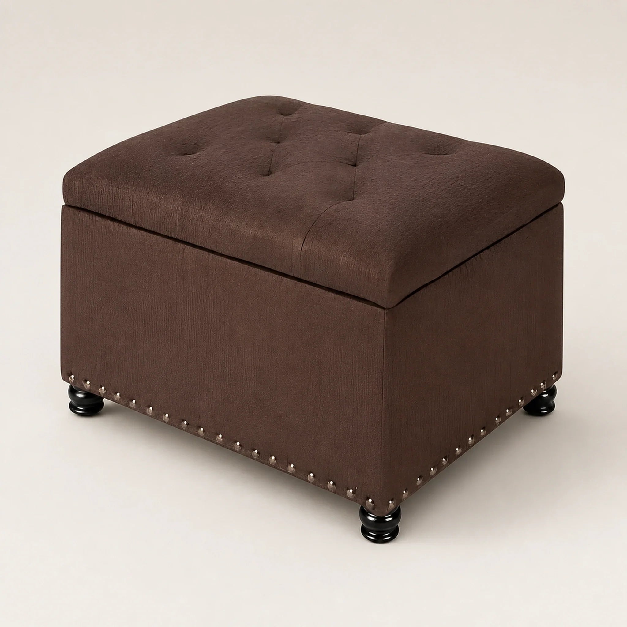 Decent Home Coffee Brown storage ottoman – warm studio front view#Color_Coffee Brown