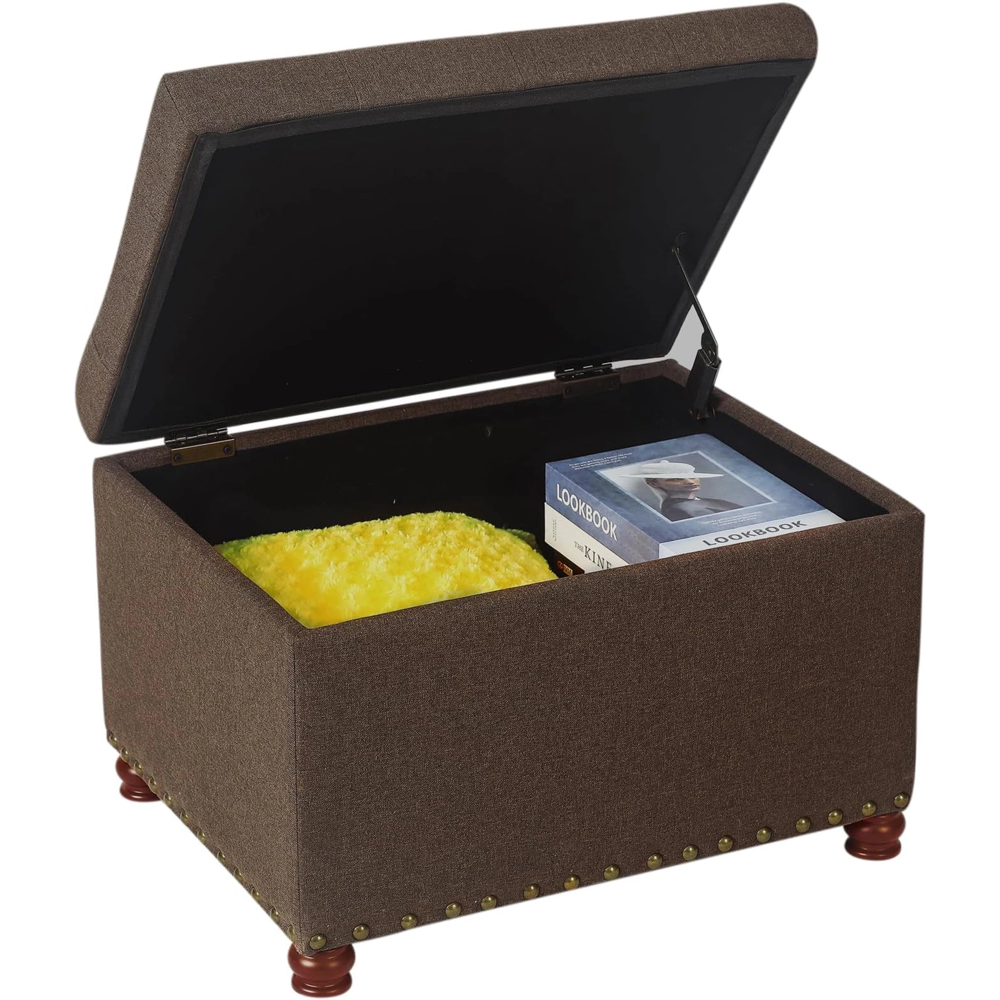 Decent Home Coffee Tufted Linen Storage Ottoman – detail and materials view