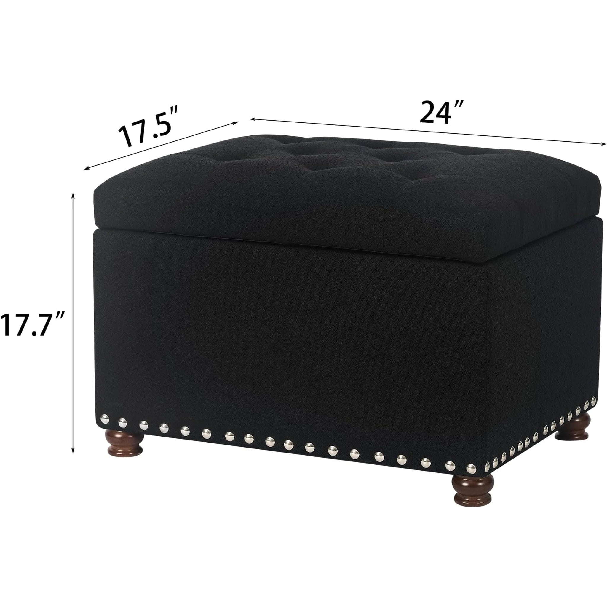 Decent Home Dark Black Fabric Storage Ottoman – dimensions chart