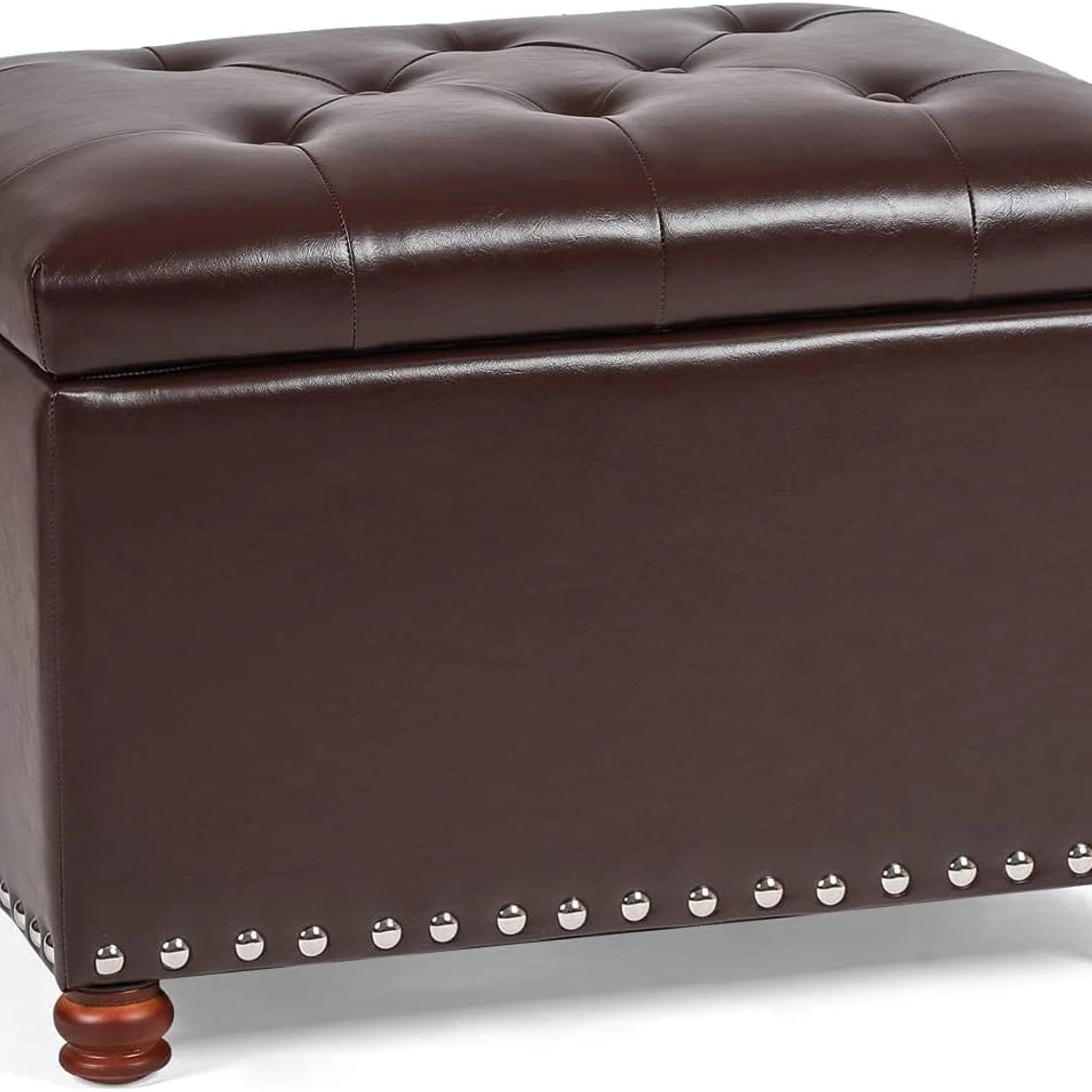 Decent Home Dark Brown Faux Leather Storage Ottoman – styled home scene