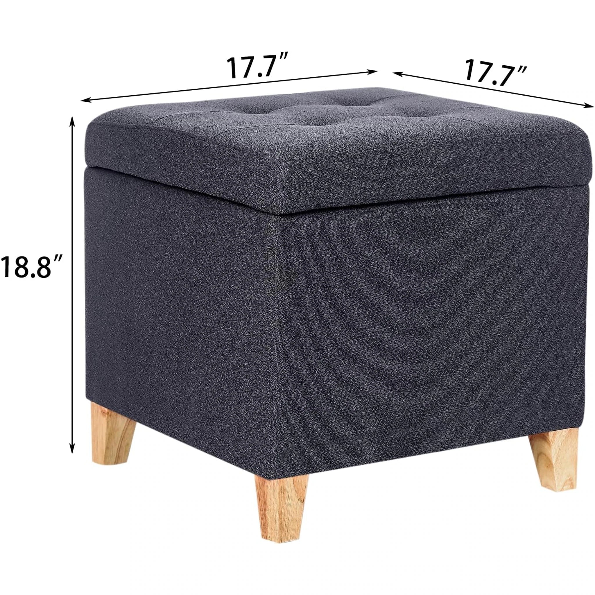 Decent Home Dark Gray Tufted Fabric Storage Ottoman – dimensions chart