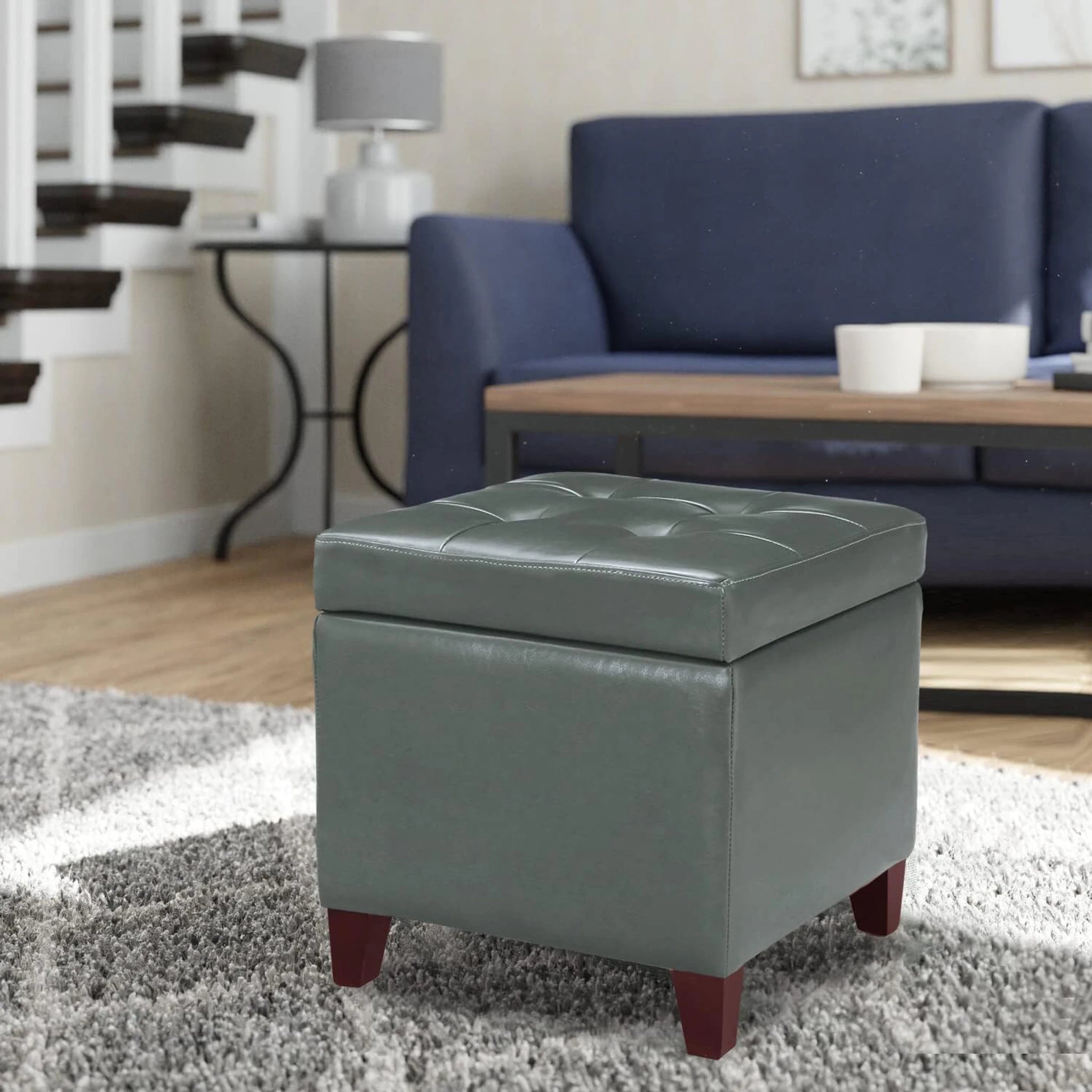 Decent Home Grey Cement Faux Leather Storage Ottoman – lifestyle room view