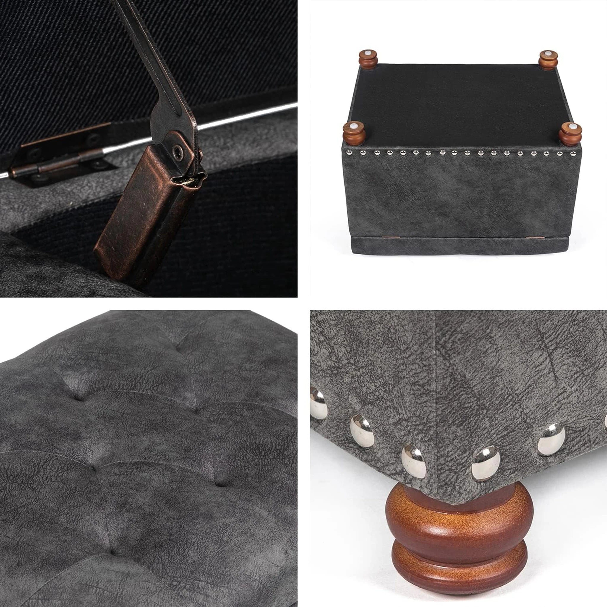 Decent Home Grey Fabric Storage Ottoman – detail and materials view