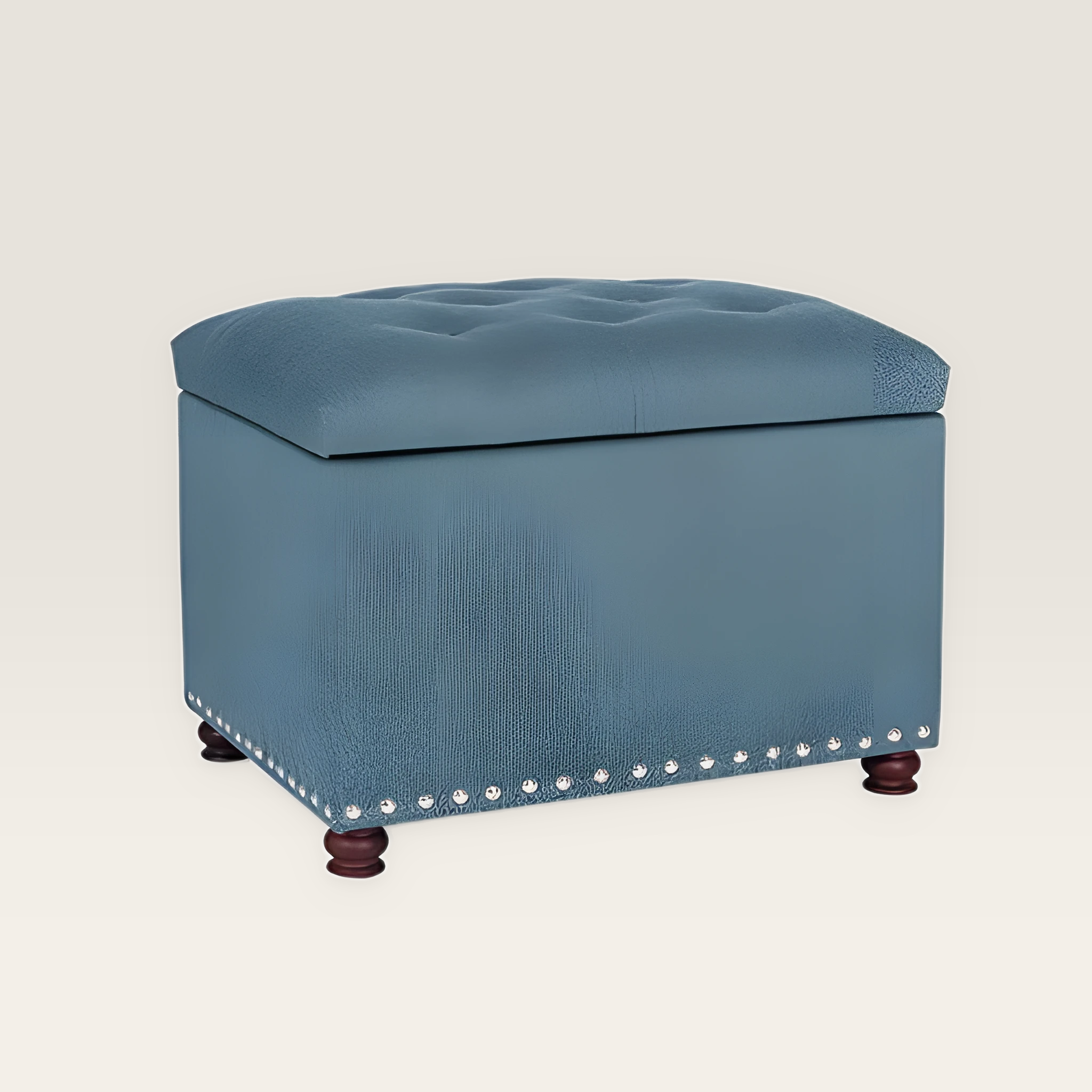 Decent Home 24 Inch Lake Blue Fabric Rectangular Storage Ottoman