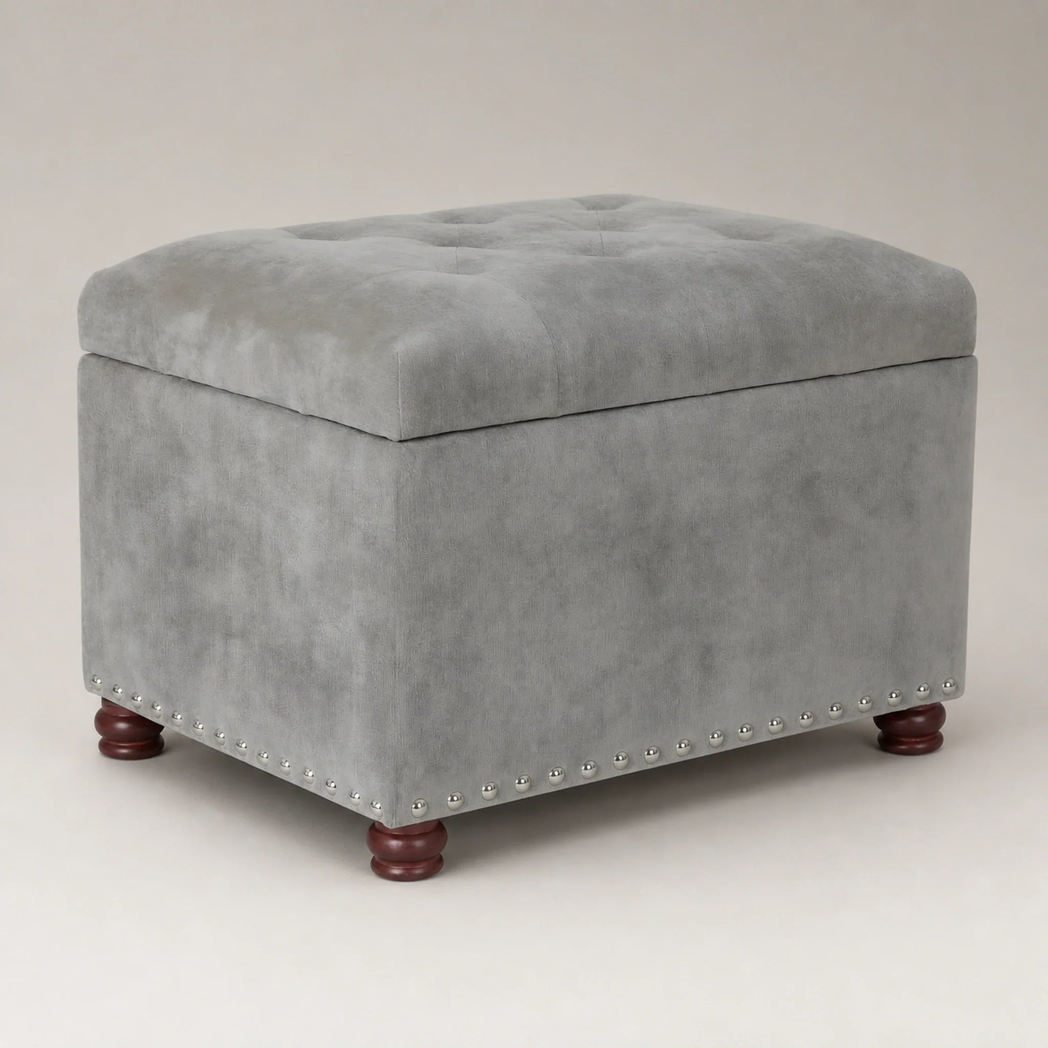 Decent Home Light Gray storage ottoman – warm studio front view#Color_Light Gray