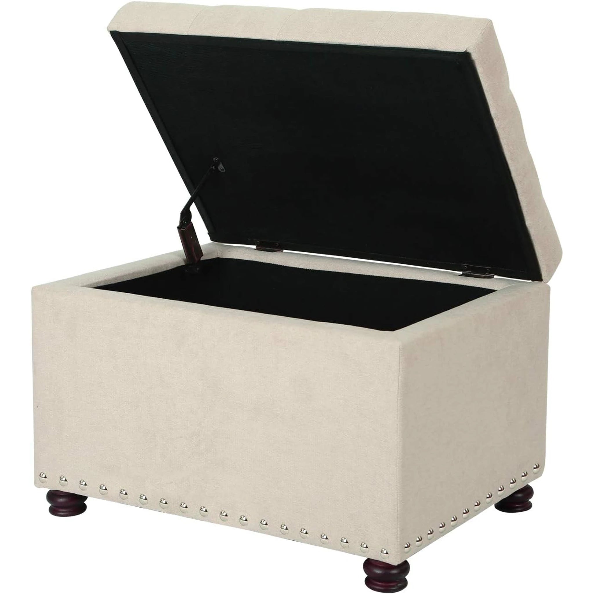 Decent Home Premium Beige Tufted Fabric Storage Ottoman – detail and materials view