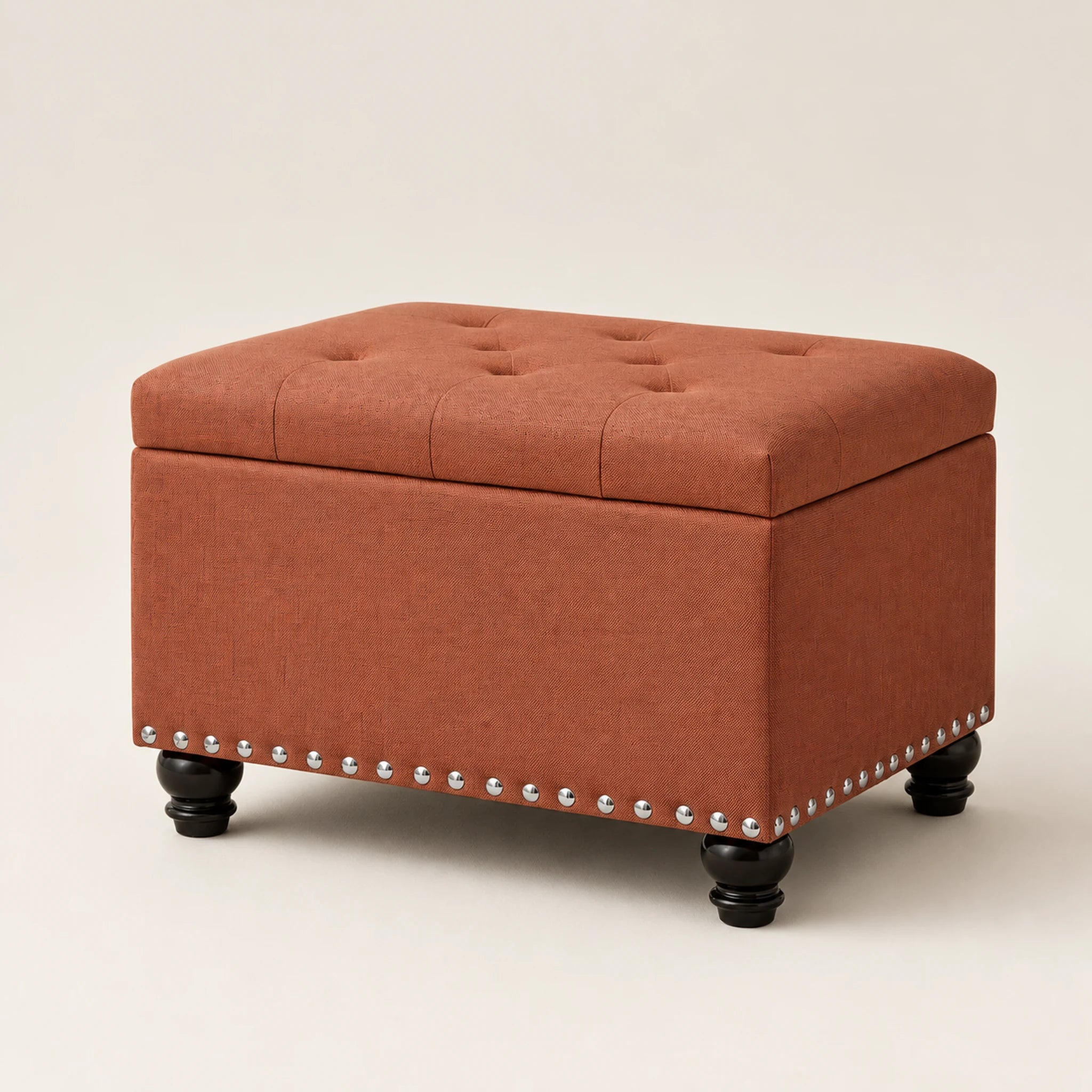 Beringia Rust fabric 23.5-inch storage ottoman – warm studio front view