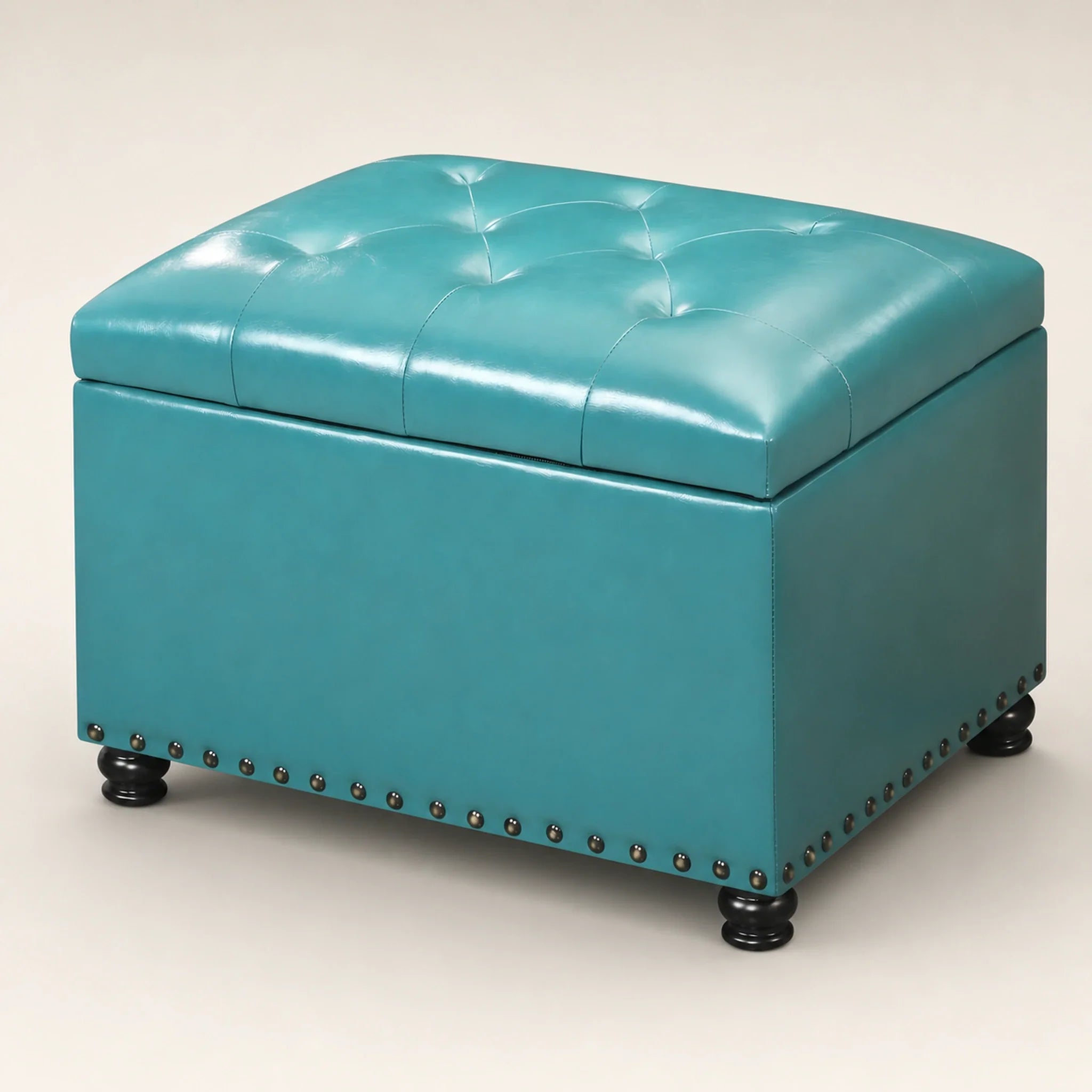 Decent Home Teal Blue storage ottoman – warm studio front view#Color_Teal Blue