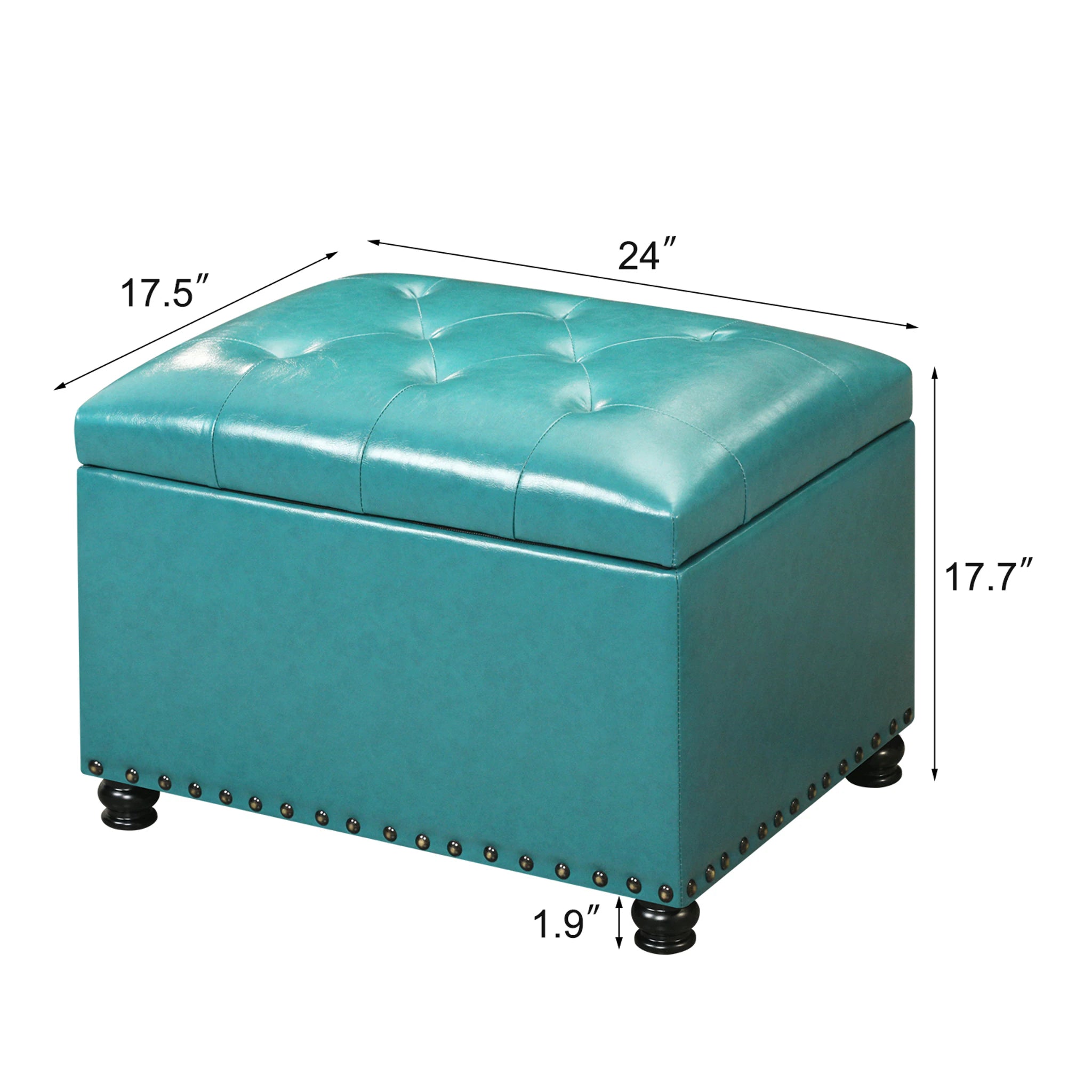 Decent Home Teal Blue Faux Leather Storage Ottoman – dimensions chart