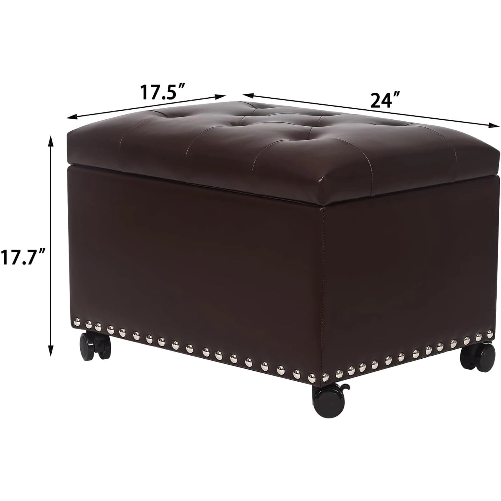 Decent Home Vintage Brown Rolling Faux Leather Storage Ottoman – dimensions chart